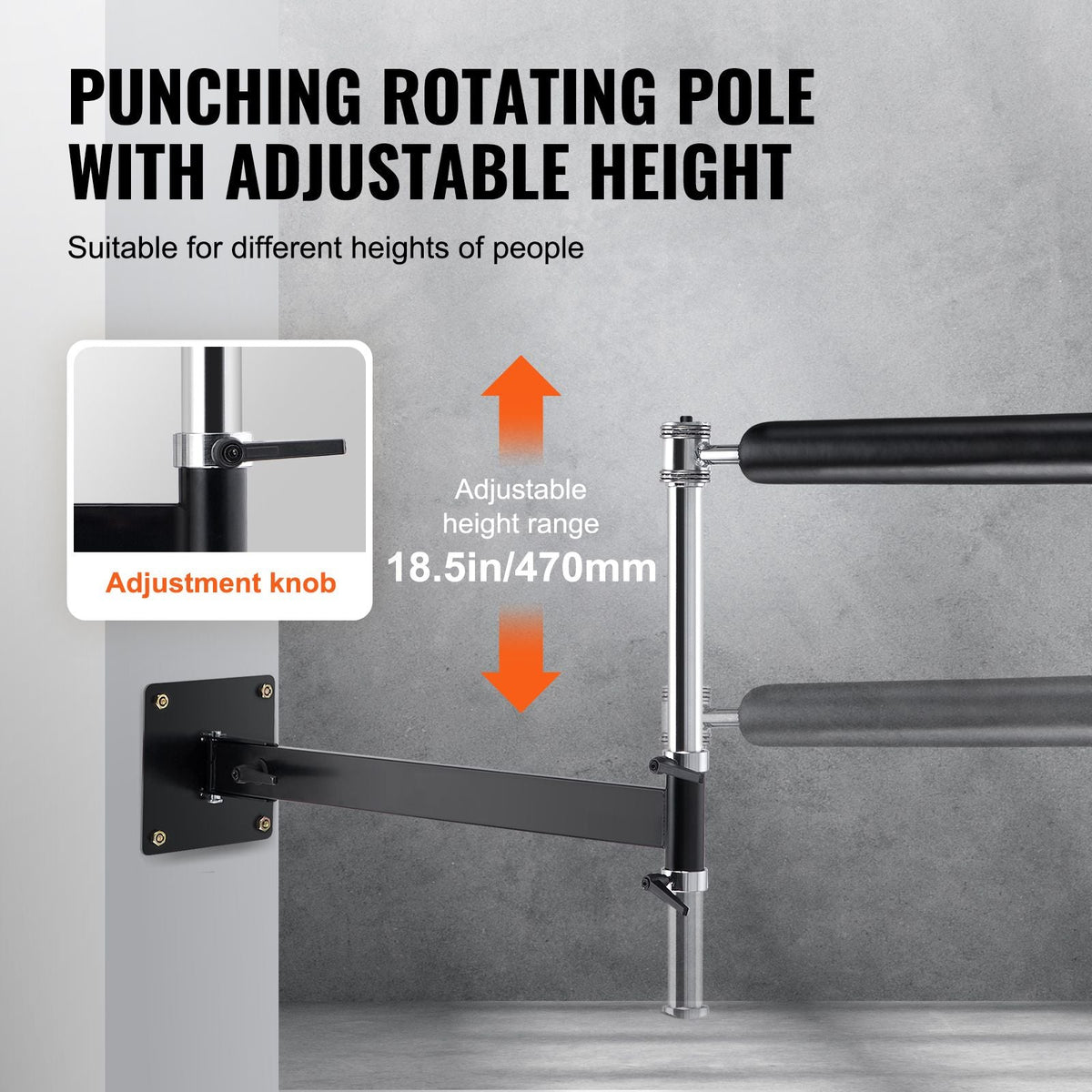 Wall Mount Boxing Spinning Bar, Adjustable Punching Spinning Bar, Boxing Speed Trainer with Gloves, Black Reflex Boxing Bar, Boxing Training Equipment for Kickboxing, MMA, Stress Relief, Fitness