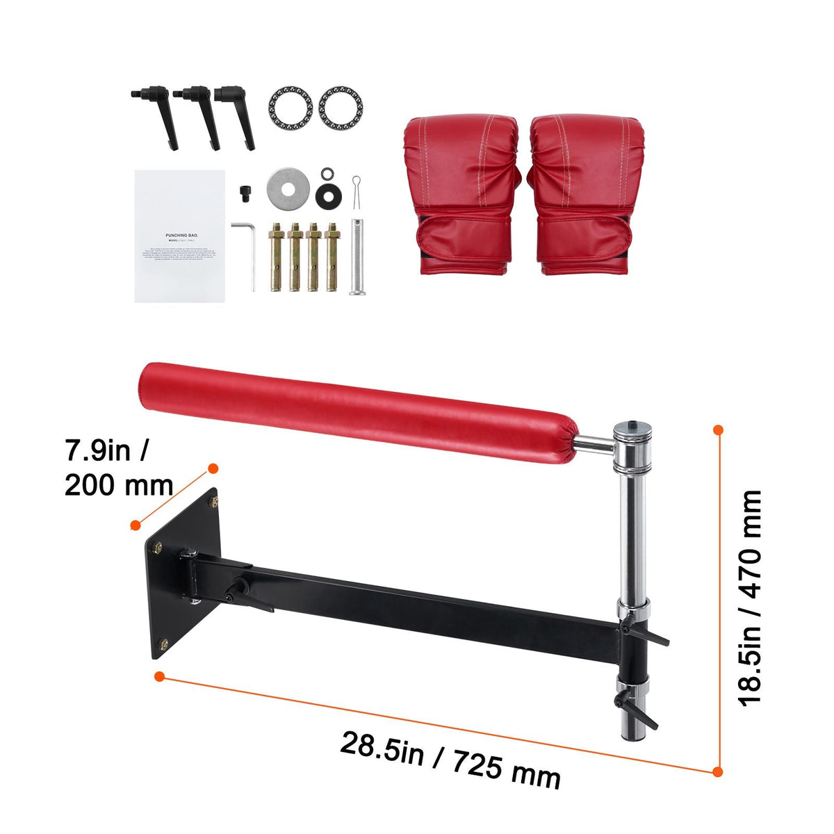 Wall Mount Boxing Spinning Bar, Adjustable Punching Spinning Bar, Boxing Speed Trainer with Gloves, Red Reflex Boxing Bar, Boxing Training Equipment for Kickboxing, MMA, Stress Relief & Fitness