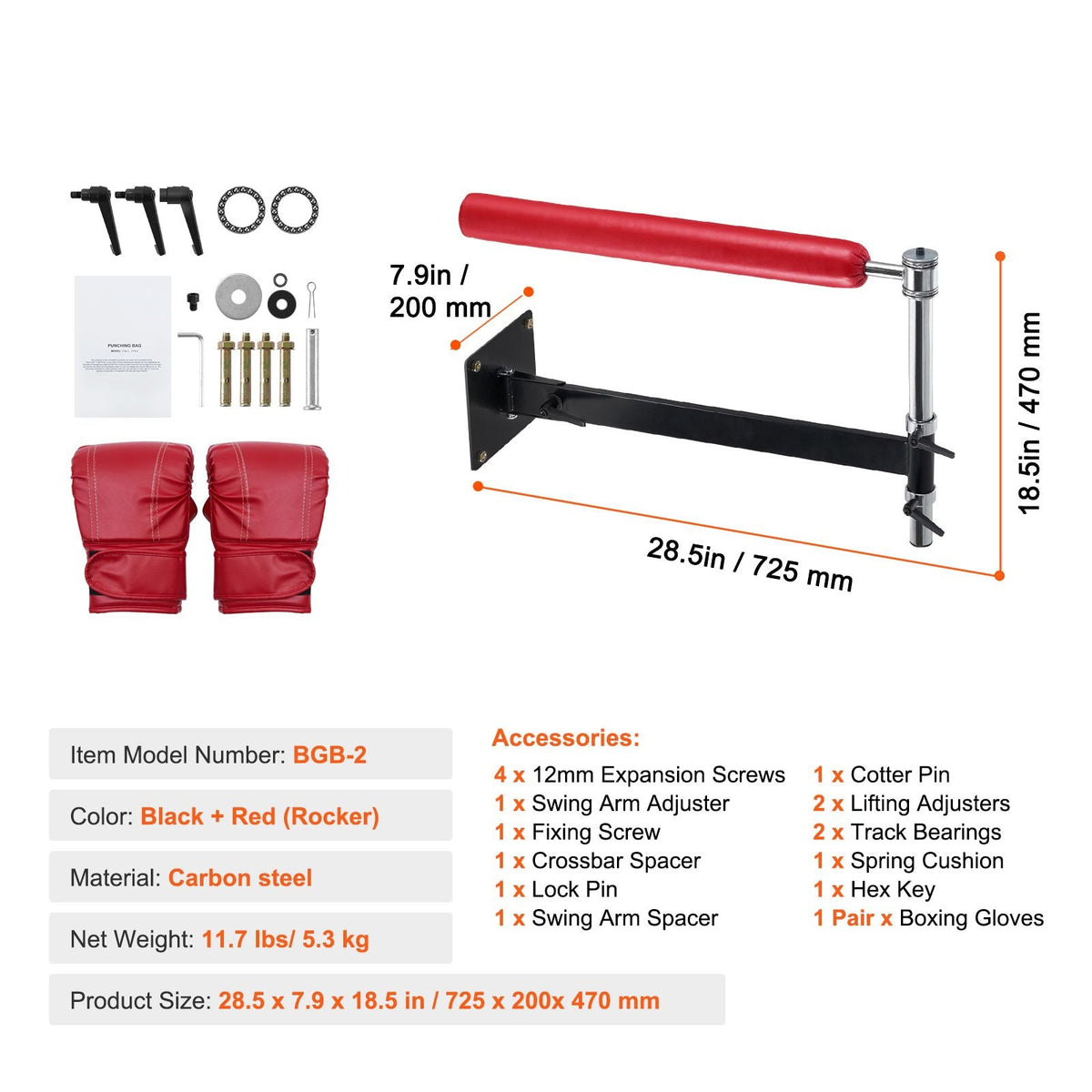 Wall Mount Boxing Spinning Bar, Adjustable Punching Spinning Bar, Boxing Speed Trainer with Gloves, Red Reflex Boxing Bar, Boxing Training Equipment for Kickboxing, MMA, Stress Relief & Fitness