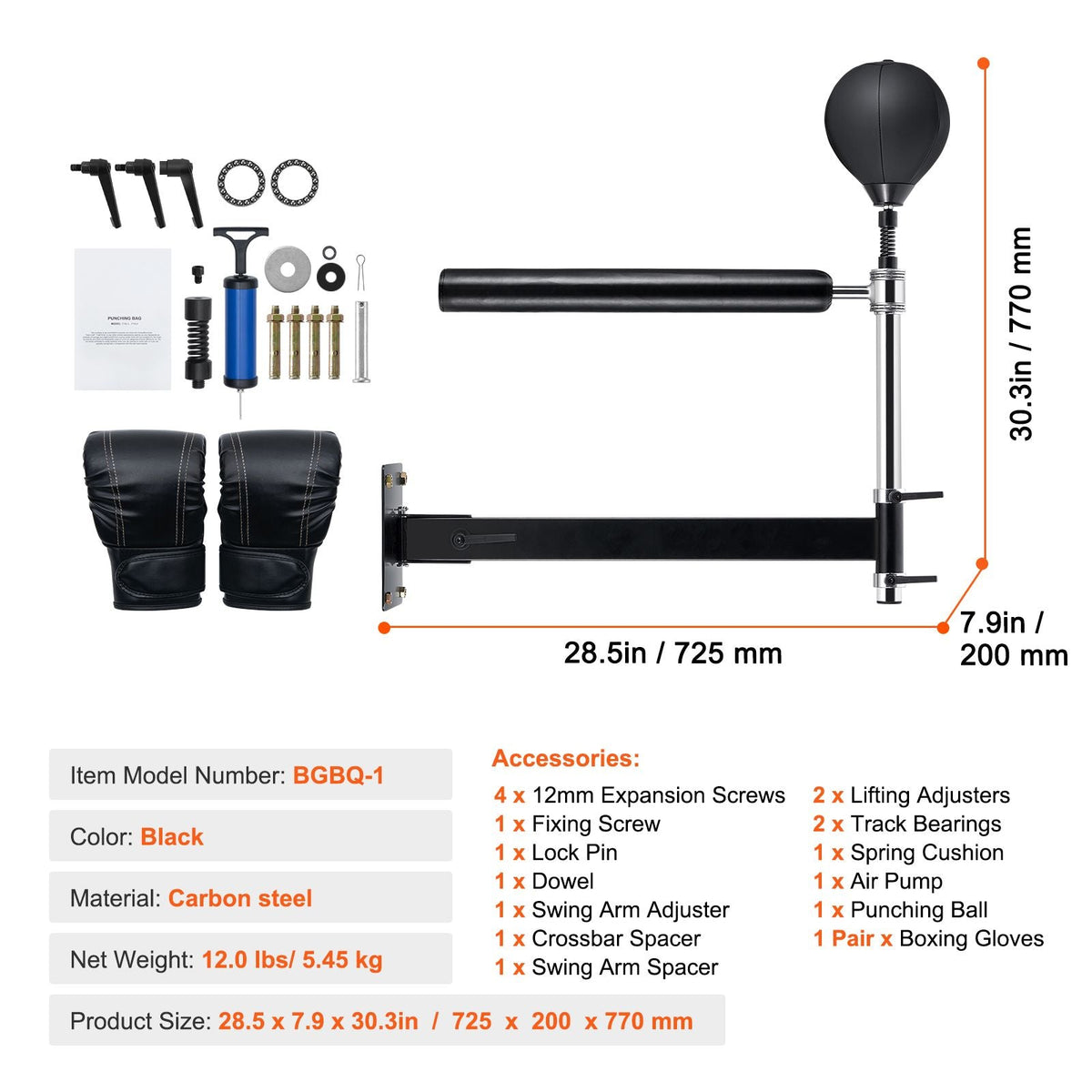 Wall Mount Boxing Spinning Bar, Spinning Bar with Punching Ball, Adjustable Boxing Speed Trainer, Reflex Boxing Bar with Gloves, Boxing Training Equipment for Kickboxing, MMA, Fitness