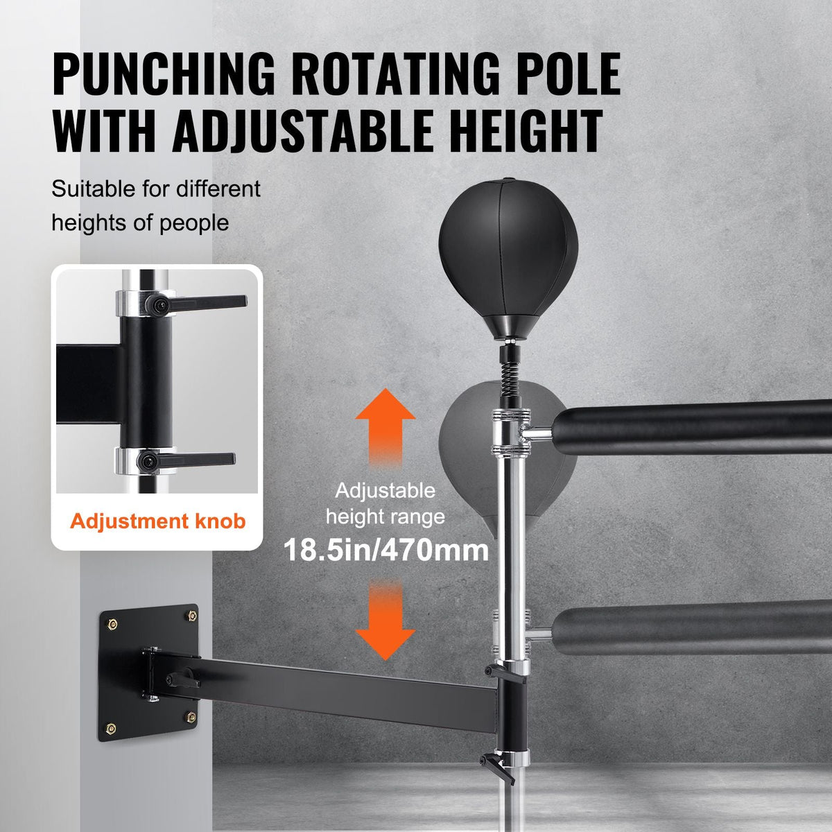 Wall Mount Boxing Spinning Bar, Spinning Bar with Punching Ball, Adjustable Boxing Speed Trainer, Reflex Boxing Bar with Gloves, Boxing Training Equipment for Kickboxing, MMA, Fitness