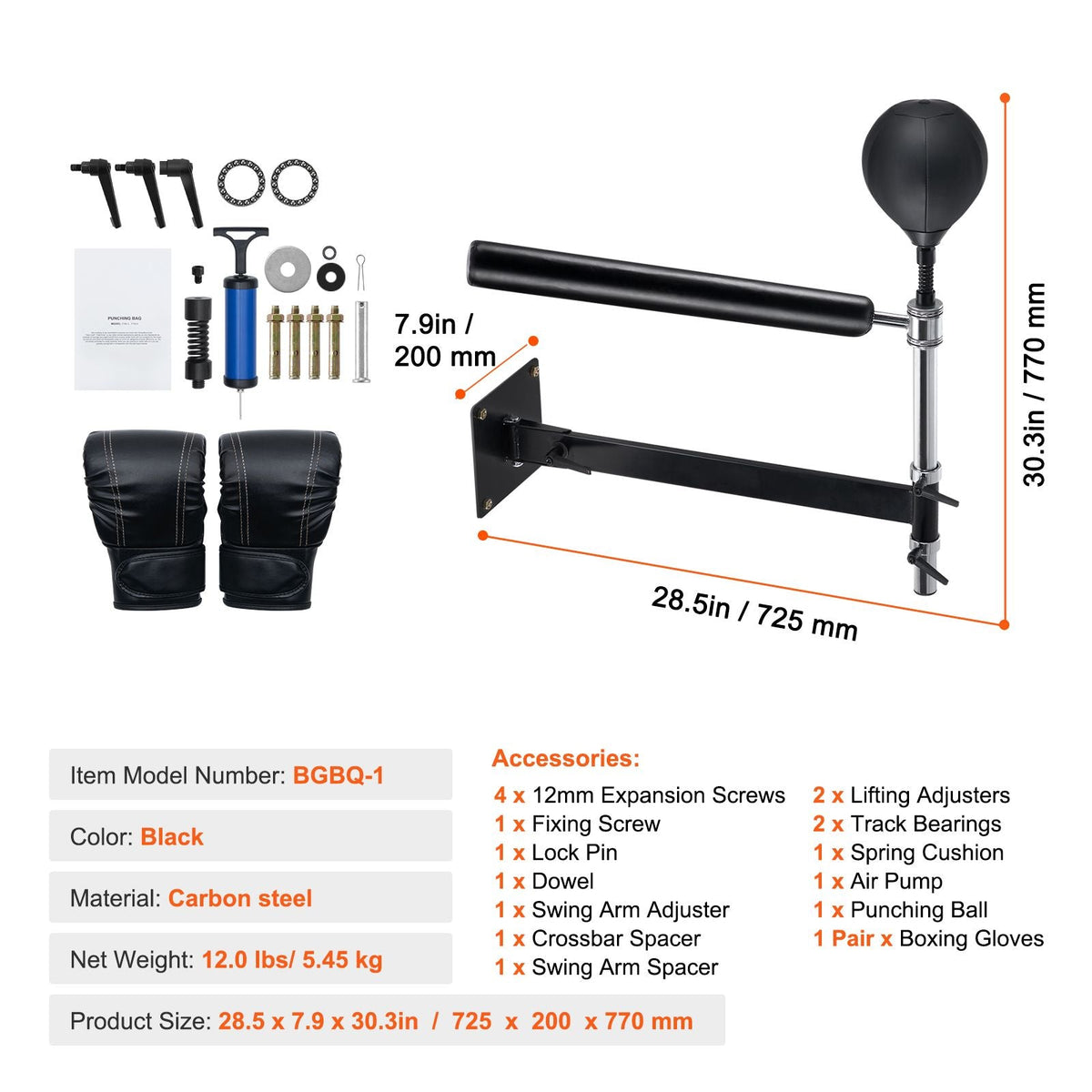 Wall Mount Boxing Spinning Bar, Spinning Bar with Punching Ball, Adjustable Boxing Speed Trainer, Reflex Boxing Bar with Gloves, Boxing Training Equipment for Kickboxing, MMA, Fitness
