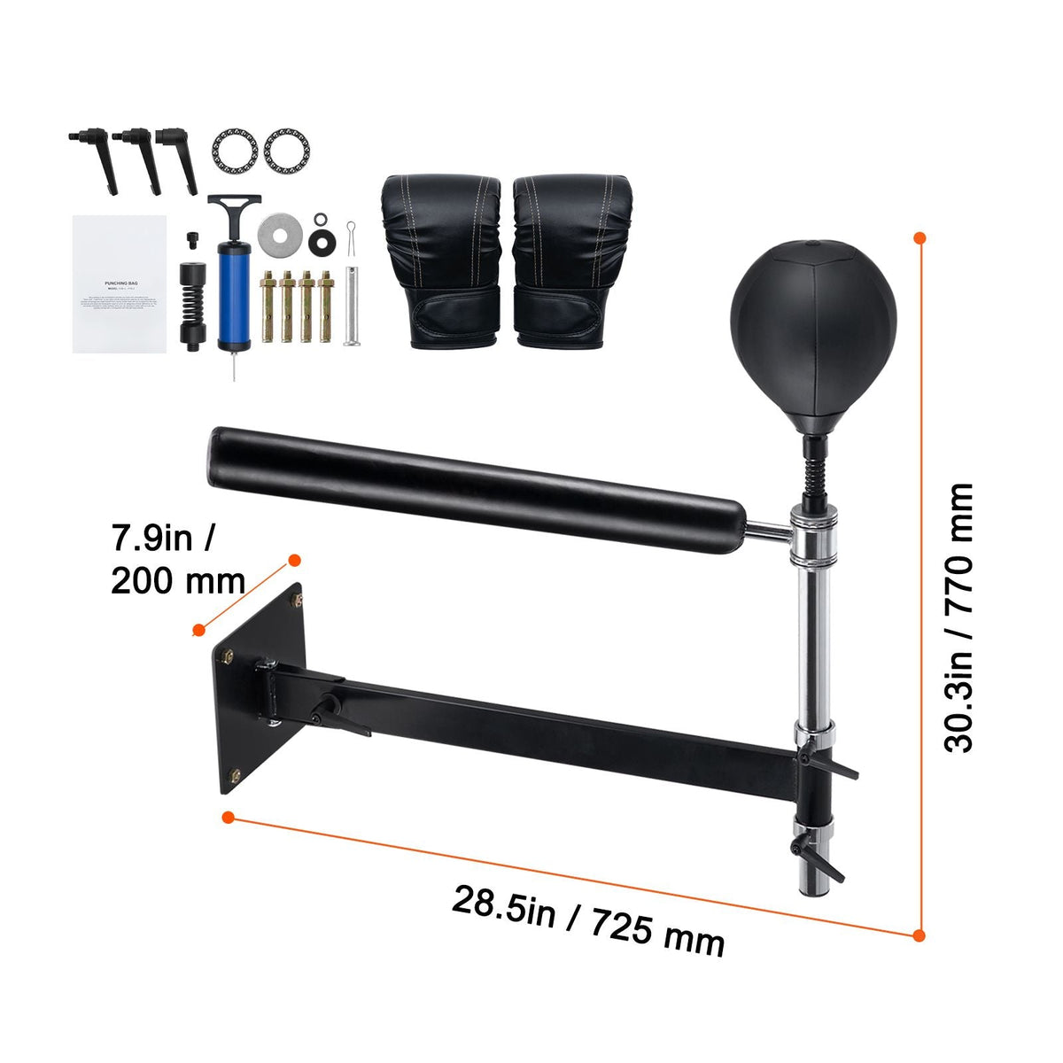 Wall Mount Boxing Spinning Bar, Spinning Bar with Punching Ball, Adjustable Boxing Speed Trainer, Reflex Boxing Bar with Gloves, Boxing Training Equipment for Kickboxing, MMA, Fitness