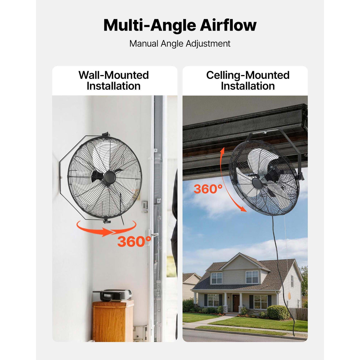 Wall Mount Fan, 18 in Wall Mounted Hanging Fan, 3-Speed, Long Airflow Distance, Adjustable Rotation Angle, Mechanical Control, Powerful for Industry, Commercial, Garage, Workshop, Gym, 2 Pack