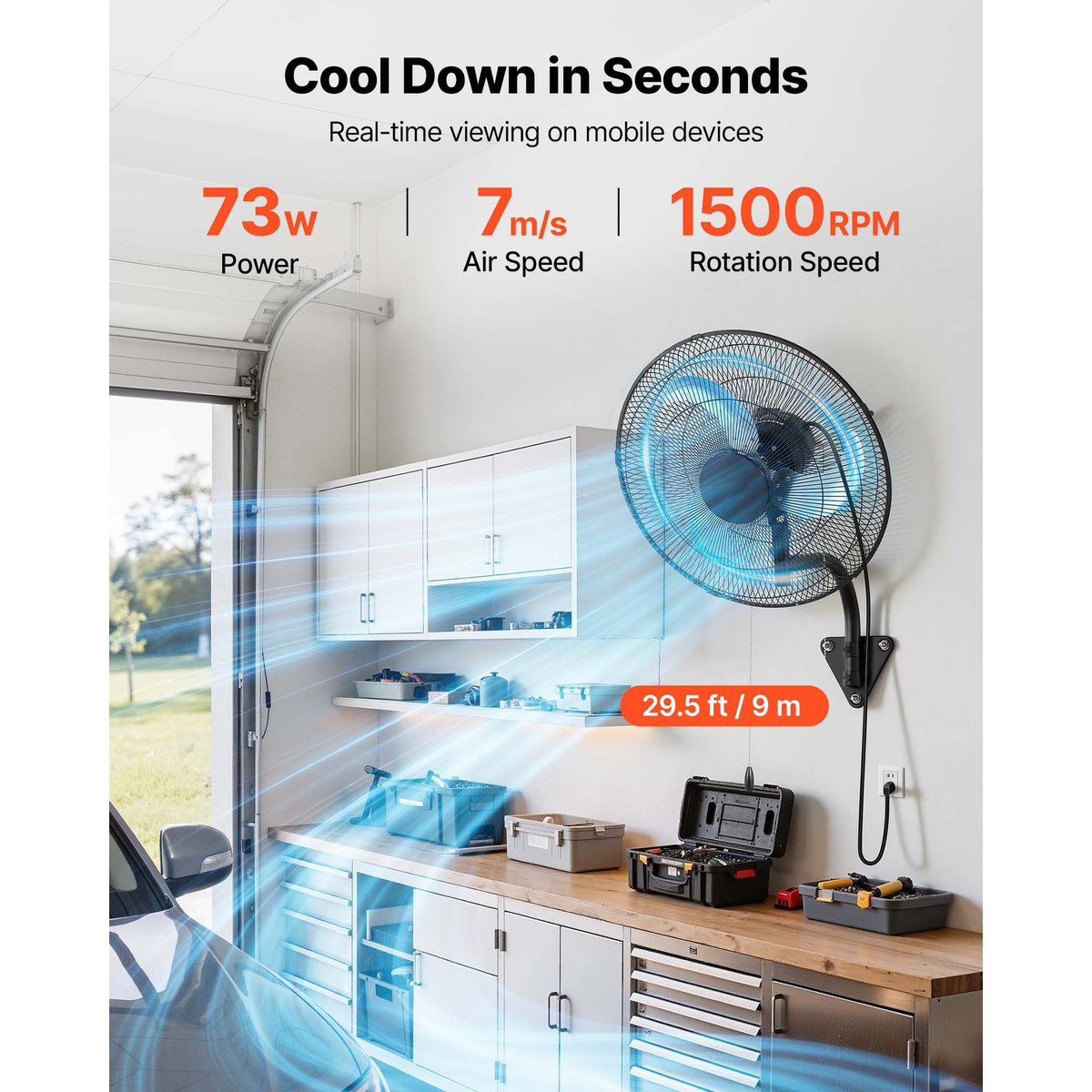 Wall Mount Fan, 18 in Wall Mounted Hanging Fan Oscillating, 3-Speed, Long Airflow Distance, Adjustable Rotation Angle, Mechanical Powerful for Industry, Commercial, Garage, Workshop, Gym, 2 Pack