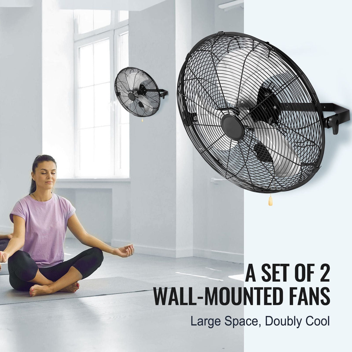 Wall Mount Fan, 2 PCS 18 inch Manual 360-Degree Tilt Adjustment, 3-speed High Velocity Max. 4000 CFM Industrial Wall Fan for Indoor, Commercial, Warehouse, Workshop, Basement, Garage