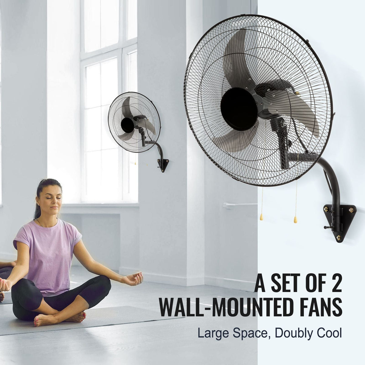 Wall Mount Fan, 2 PCS 18 inch Oscillating, 3-speed High Velocity Max. 4000 CFM Industrial Wall Fan for Indoor, Commercial, Residential, Warehouse, Greenhouse, Workshop, Basement, Garage,Black
