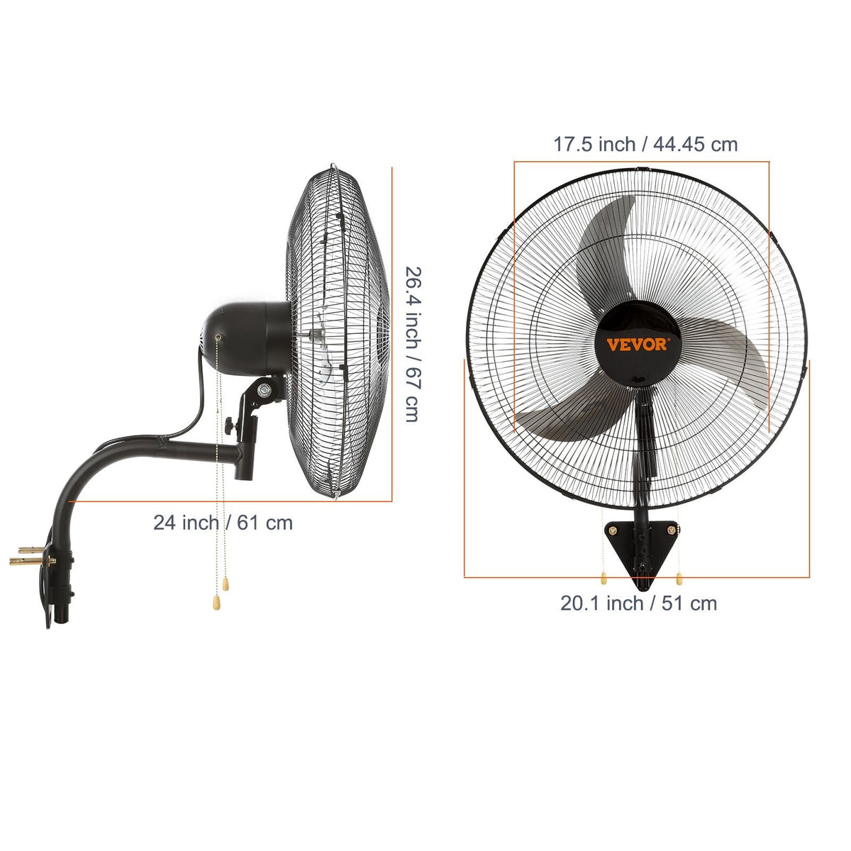 Wall Mount Fan, 2 PCS 18 inch Oscillating, 3-speed High Velocity Max. 4000 CFM Industrial Wall Fan for Indoor, Commercial, Residential, Warehouse, Greenhouse, Workshop, Basement, Garage,Black