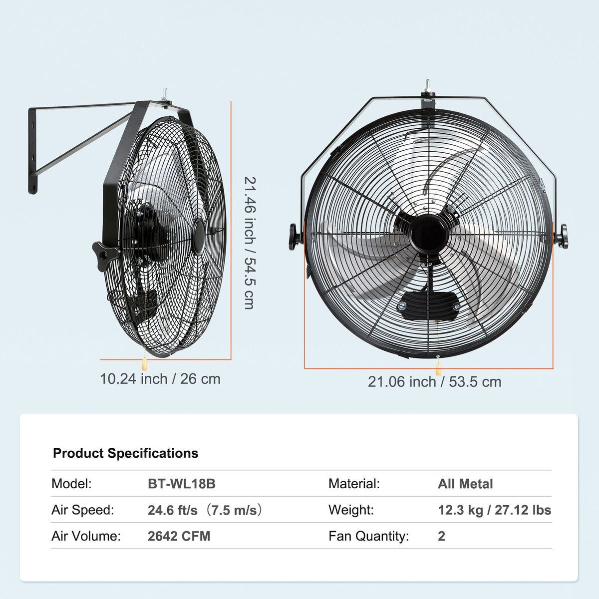 Wall Mount Fan, 2 PCS 18 inch Waterproof, 3-speed High Velocity Max. 4000 CFM Industrial Wall Fan for Indoor, Commercial, Residential, Warehouse, Greenhouse, Workshop, Basement, Garage,Black