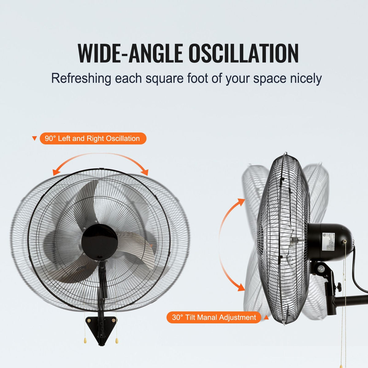 Wall Mount Fan, 2 PCS 20 inch Oscillating, 3-speed High Velocity Max. 4000 CFM Industrial Wall Fan for Indoor, Commercial, Residential, Warehouse, Greenhouse, Workshop, Basement, Garage,Black