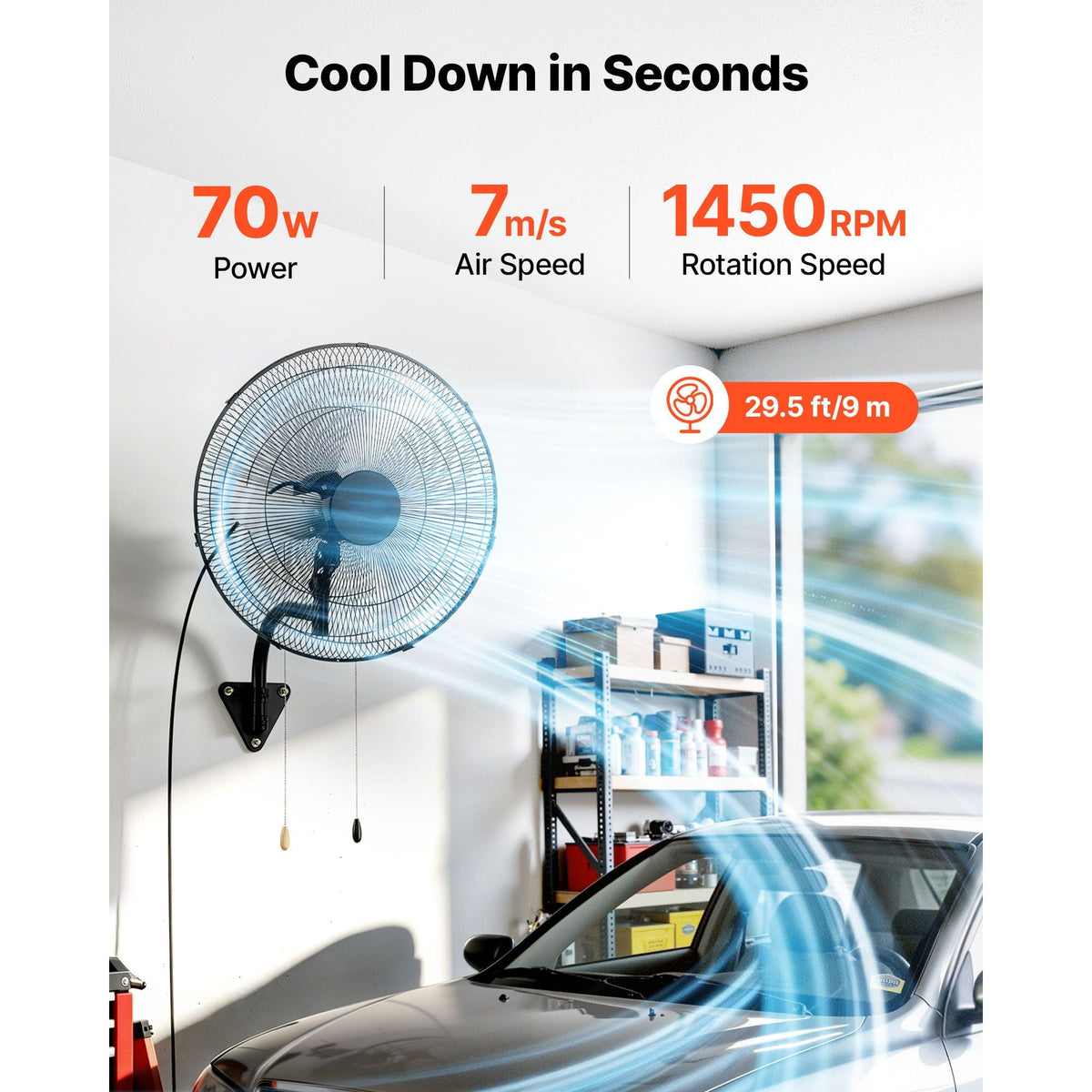 Wall Mount Fan, 20 in Wall Mounted Hanging Fan Oscillating, 3-Speed, Long Airflow Distance, Adjustable Rotation Angle, Mechanical Powerful for Industry, Commercial, Garage, Workshop, Gym, 2 Pack