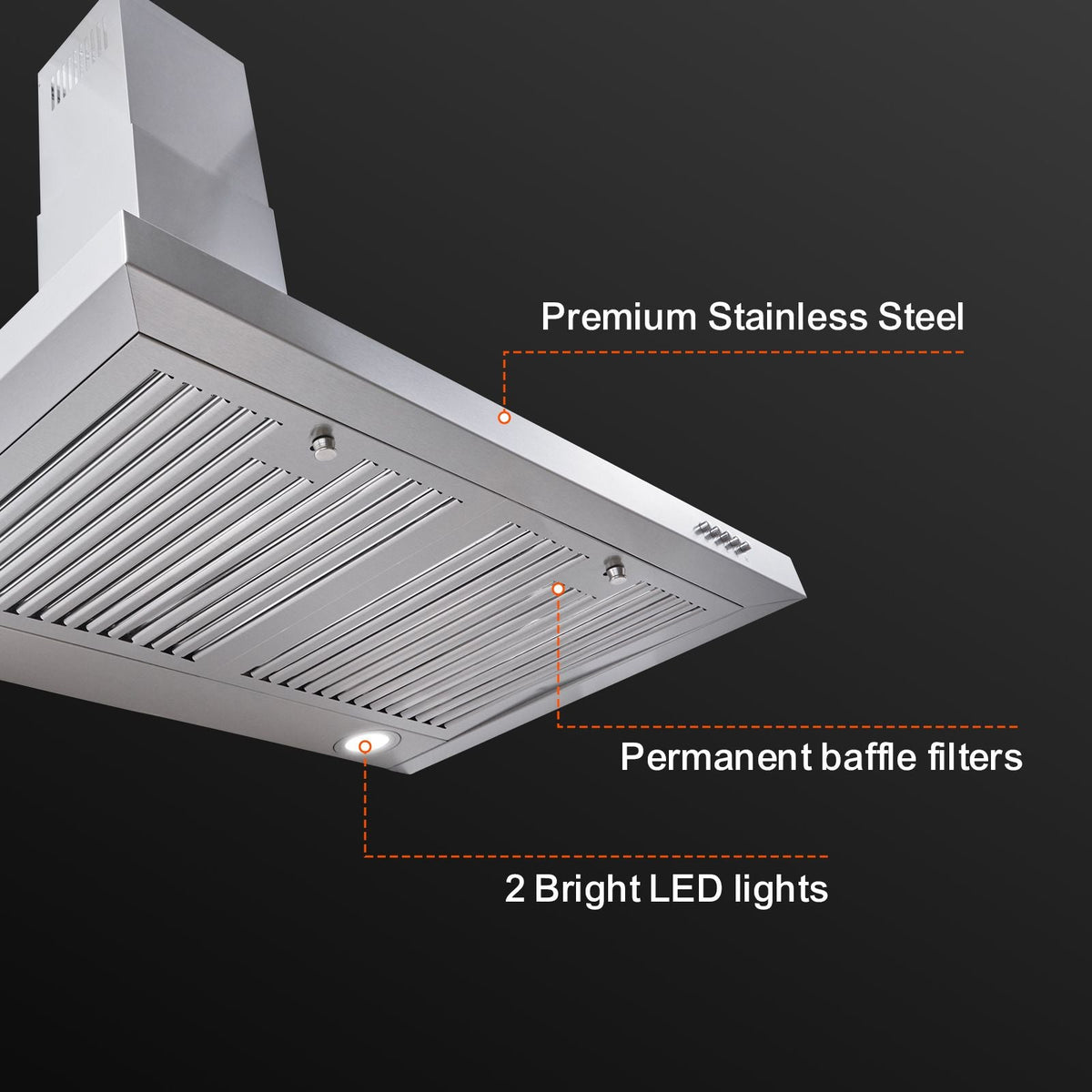Wall Mount Range Hood, Ductless Chimney-Style Kitchen Stove Vent, Stainless Steel Permanent Filter with 3-Speed Exhaust Fan, 2 Baffle Filters, LED Lights, Push Button, Silver (30 inch)