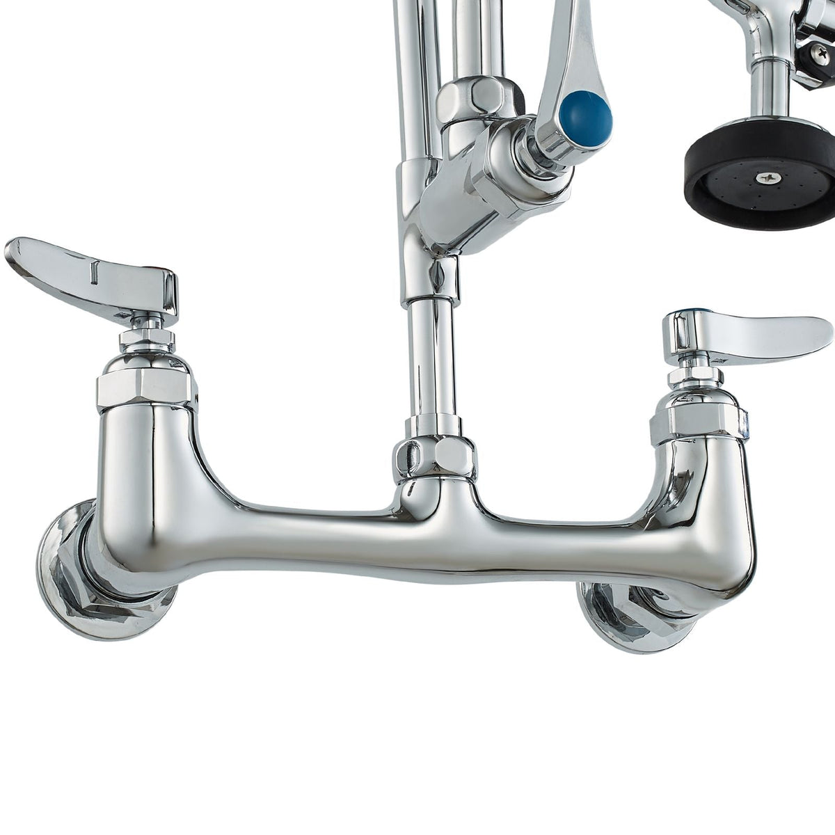 Wall-Mounted Brass Kitchen Faucet, 21" Tall, 8" Installation Width, Includes 12" Rotating Spout and Pull-Down Sprayer, Suitable for Single, Double, or Triple Sinks