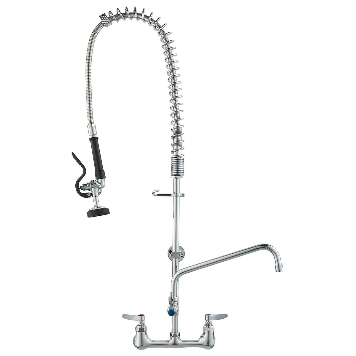 Wall-Mounted Brass Kitchen Faucet, 36" Tall, 8" Installation Width, Includes 12" Rotating Spout and Pull-Down Sprayer, Suitable for Single, Double, or Triple Sinks