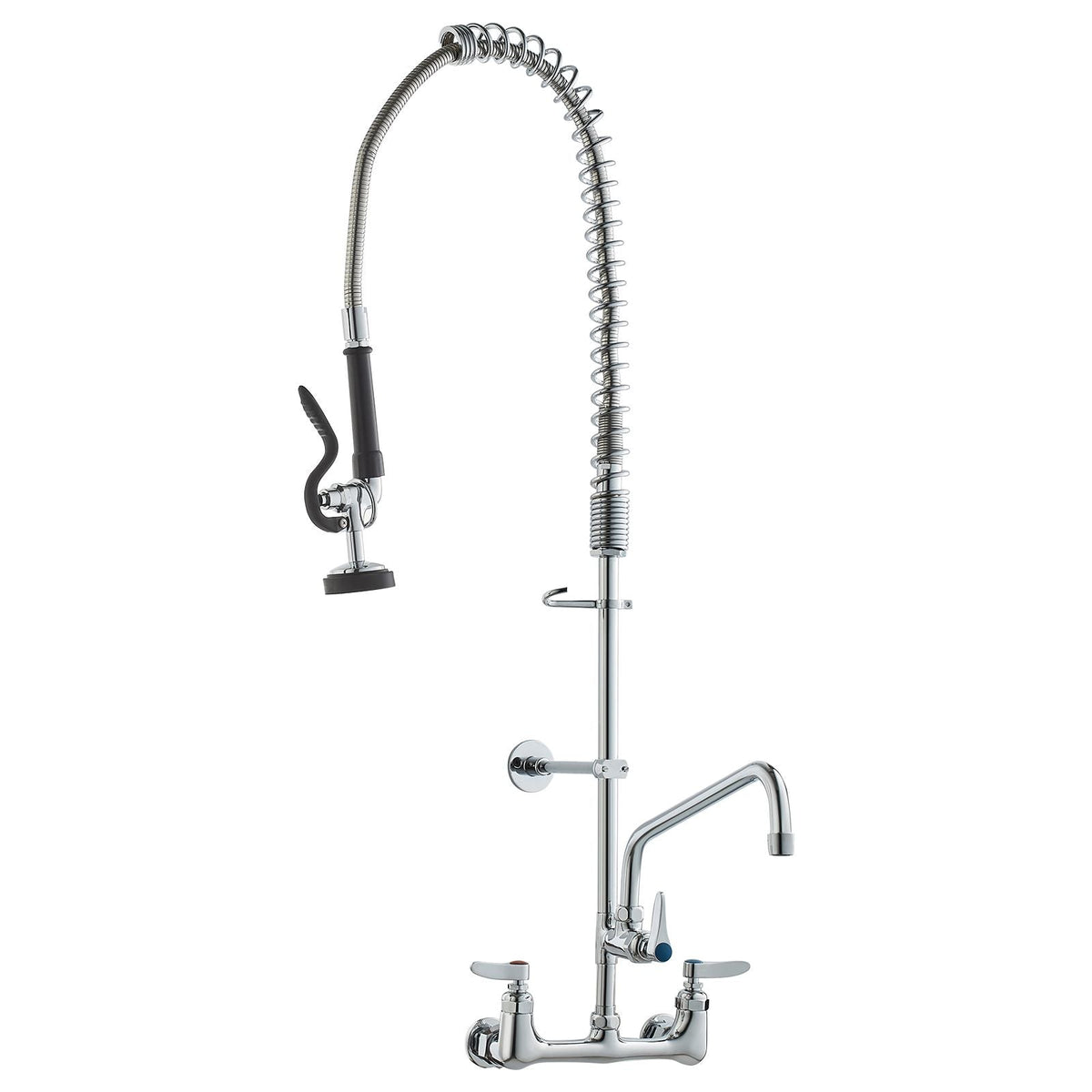 Wall-Mounted Brass Kitchen Faucet, 36" Tall, 8" Installation Width, Includes 12" Rotating Spout and Pull-Down Sprayer, Suitable for Single, Double, or Triple Sinks