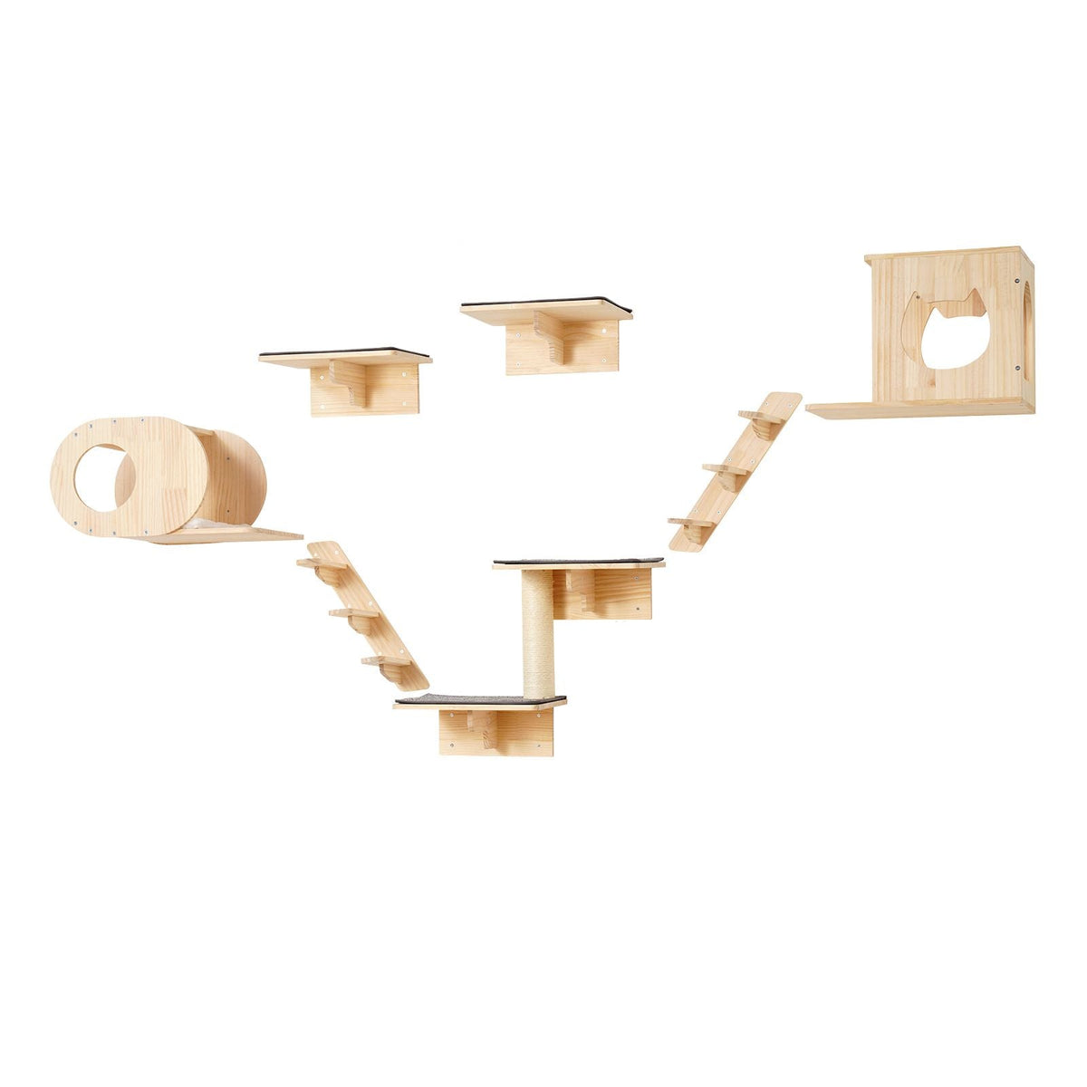 Wall Mounted Cat Shelves, Cat Wall Shelves and Perches with Jumping Boards, Cat Beds, Hammocks & Cat Tree, Cat Furniture and Shelves up to 40 lbs for Sleeping, Playing, Climbing, Set of 7