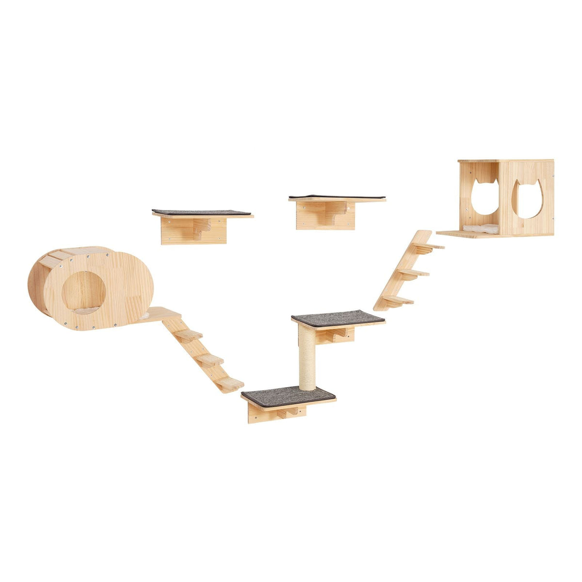 Wall Mounted Cat Shelves, Cat Wall Shelves and Perches with Jumping Boards, Cat Beds, Hammocks & Cat Tree, Cat Furniture and Shelves up to 40 lbs for Sleeping, Playing, Climbing, Set of 7