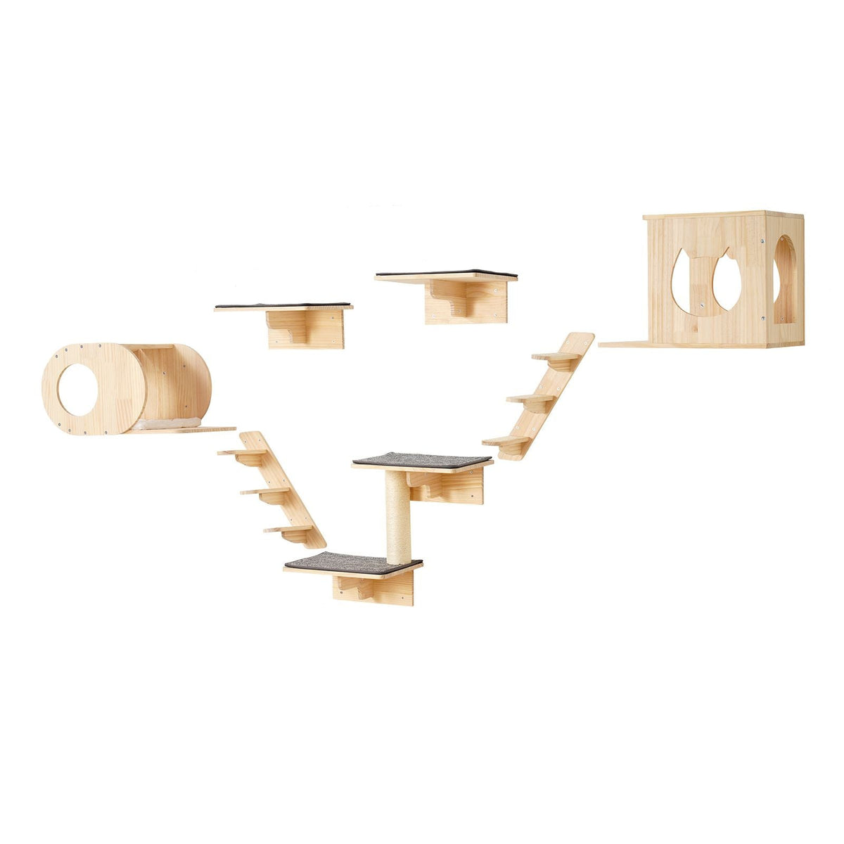 Wall Mounted Cat Shelves, Cat Wall Shelves and Perches with Jumping Boards, Cat Beds, Hammocks & Cat Tree, Cat Furniture and Shelves up to 40 lbs for Sleeping, Playing, Climbing, Set of 7