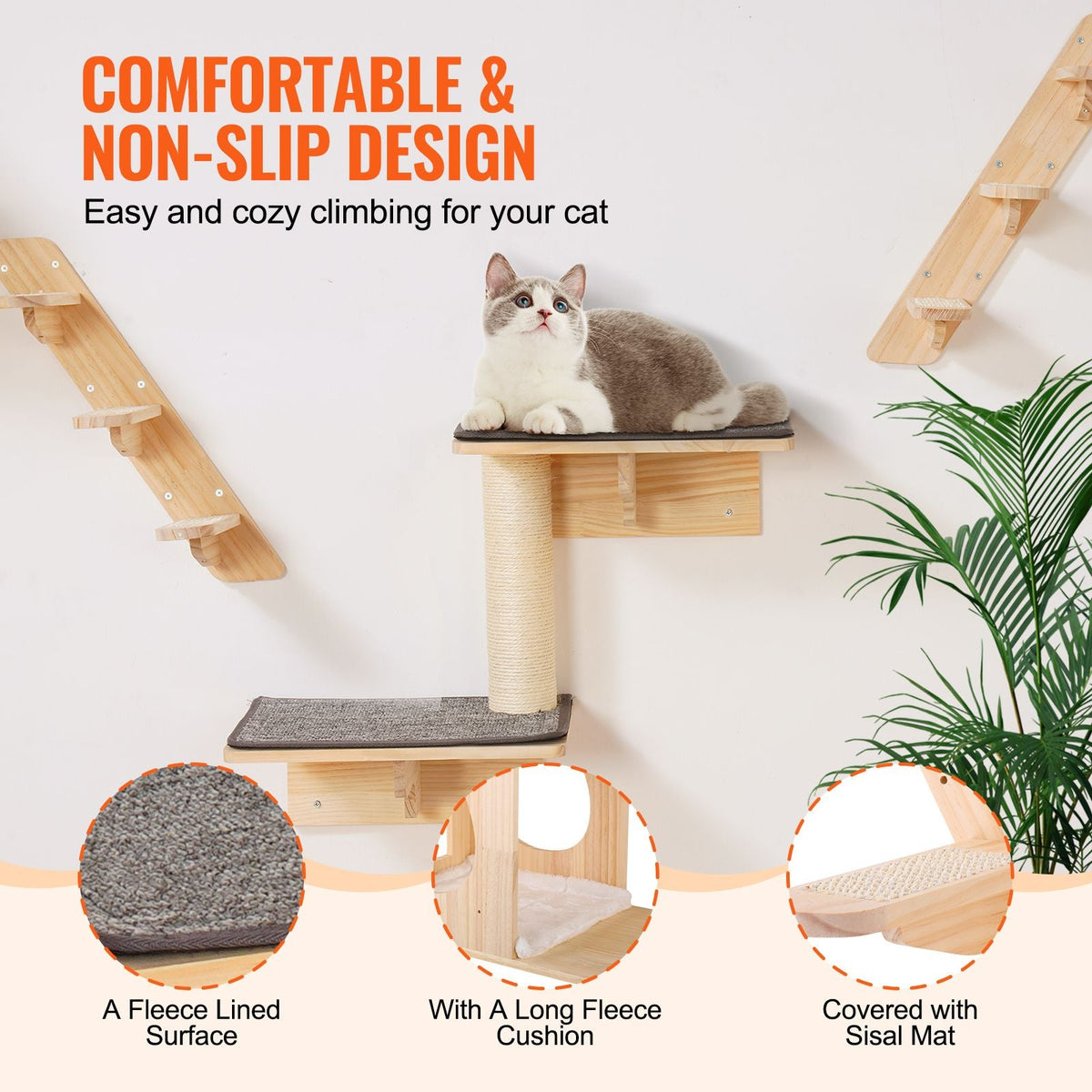 Wall Mounted Cat Shelves, Cat Wall Shelves and Perches with Jumping Boards, Cat Beds, Hammocks & Cat Tree, Cat Furniture and Shelves up to 40 lbs for Sleeping, Playing, Climbing, Set of 7