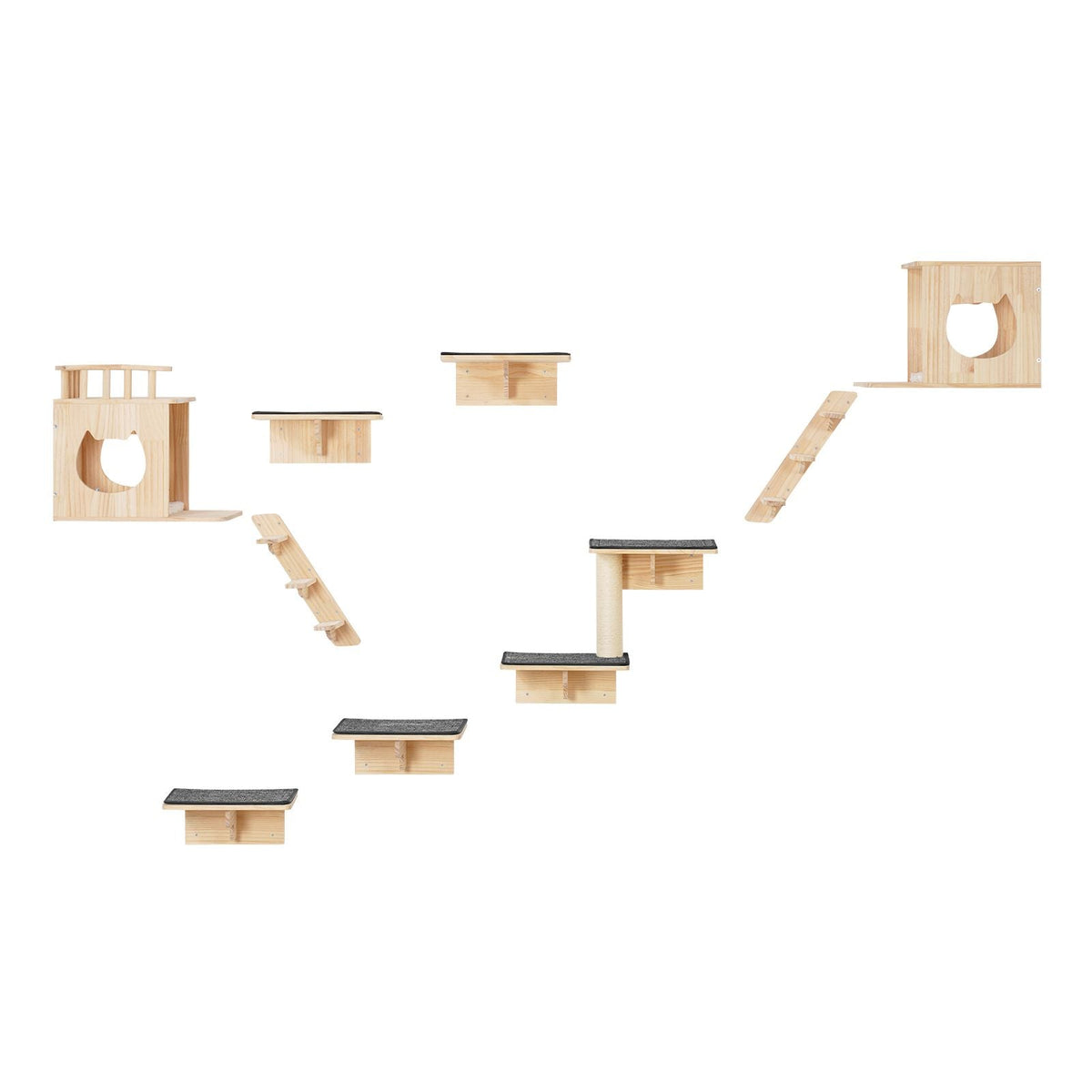 Wall Mounted Cat Shelves, Cat Wall Shelves and Perches with Jumping Boards, Cat Beds, Hammocks & Cat Tree, Cat Furniture and Shelves up to 40 lbs for Sleeping, Playing, Climbing, Set of 9