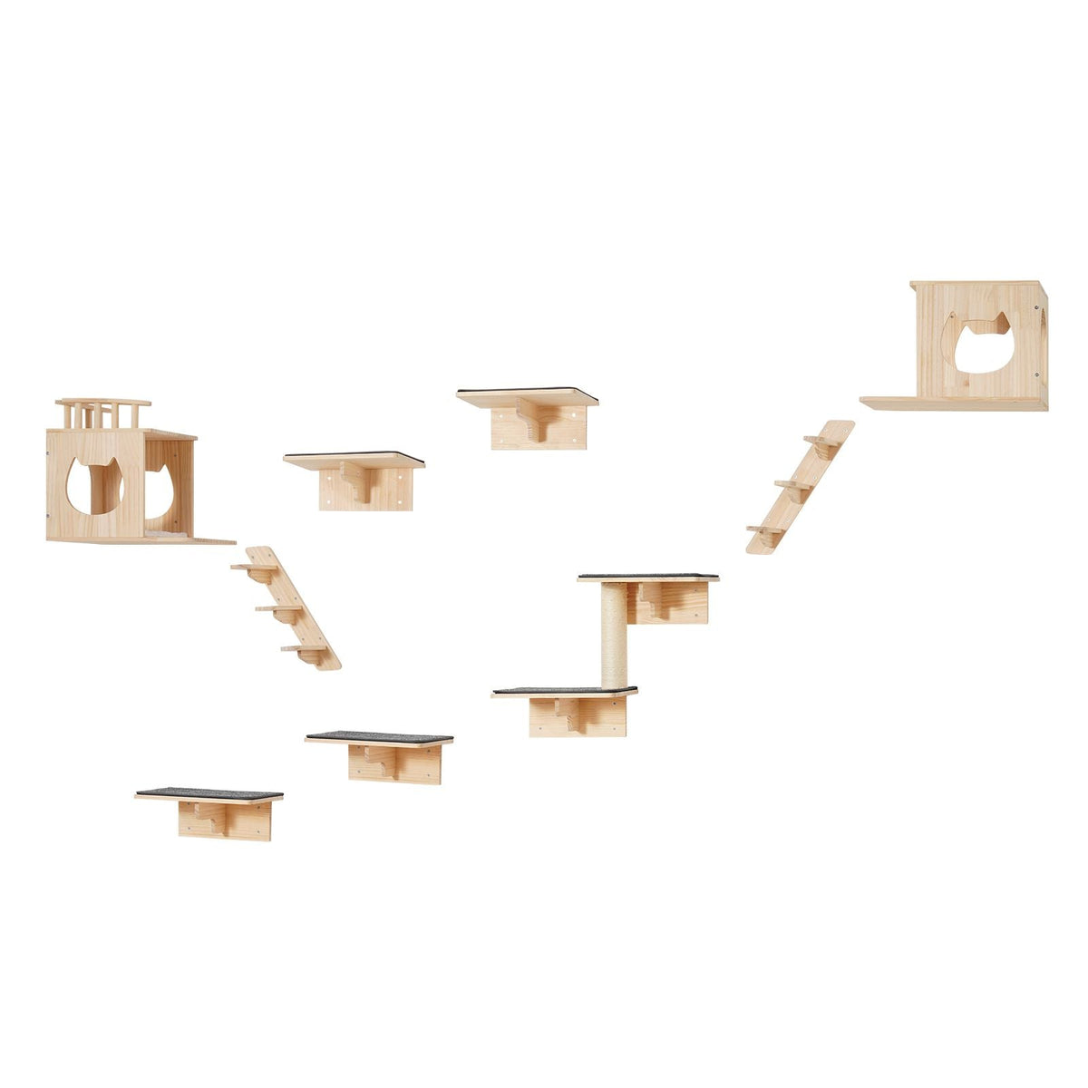 Wall Mounted Cat Shelves, Cat Wall Shelves and Perches with Jumping Boards, Cat Beds, Hammocks & Cat Tree, Cat Furniture and Shelves up to 40 lbs for Sleeping, Playing, Climbing, Set of 9