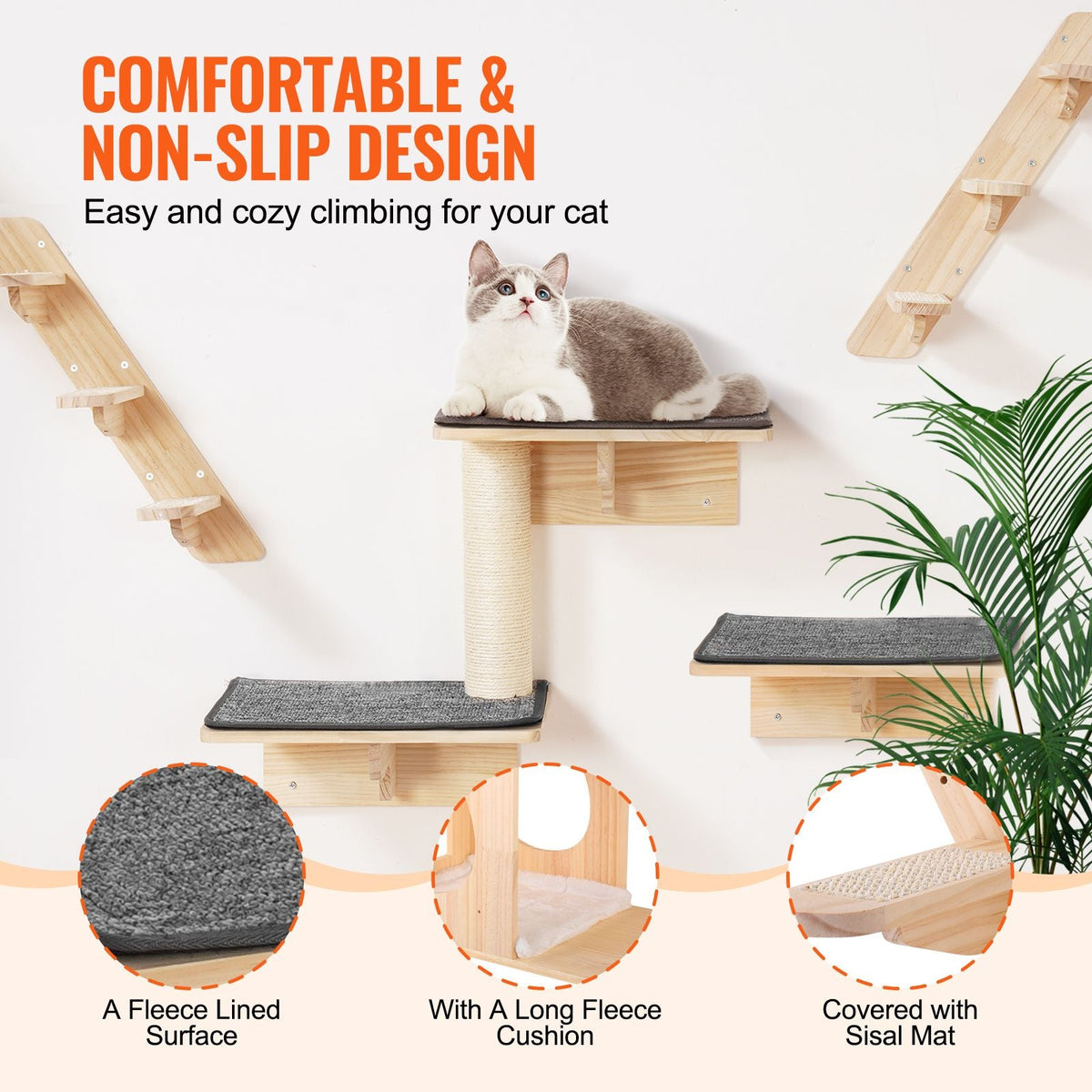 Wall Mounted Cat Shelves, Cat Wall Shelves and Perches with Jumping Boards, Cat Beds, Hammocks & Cat Tree, Cat Furniture and Shelves up to 40 lbs for Sleeping, Playing, Climbing, Set of 9