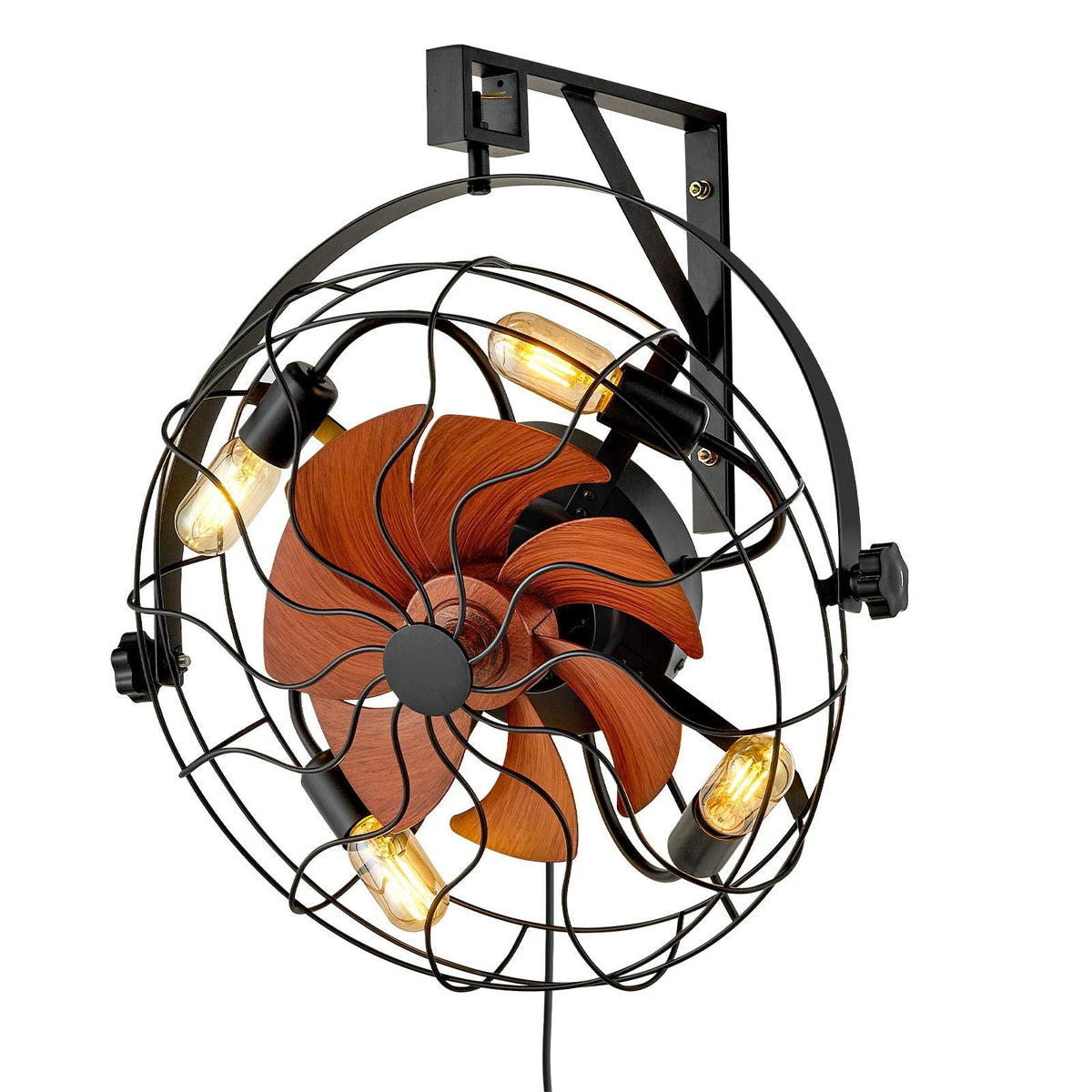 Wall Mounted Fan with Lights, 21 inch Wall Mount Fan with Remote, 6 Speeds Plug in Wall Fan, Timer, 360°Adjustable Tilt for Bedroom,Garage,Workshop (Compatible 4 E26 Bulb Sockets,No Bulb)