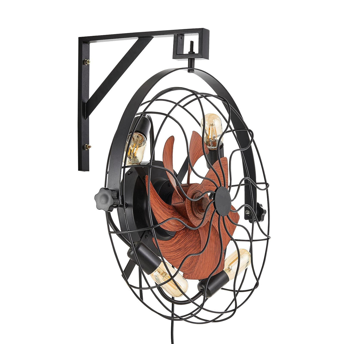 Wall Mounted Fan with Lights, 21 inch Wall Mount Fan with Remote, 6 Speeds Plug in Wall Fan, Timer, 360°Adjustable Tilt for Bedroom,Garage,Workshop (Compatible 4 E26 Bulb Sockets,No Bulb)