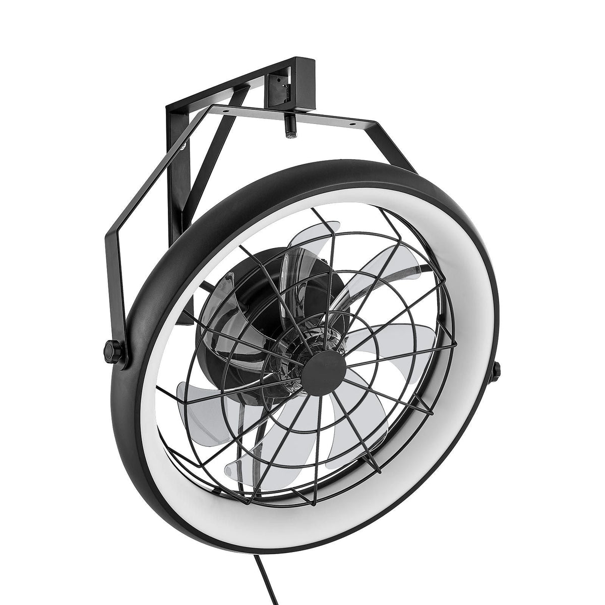 Wall Mounted Fan with Lights, 22 inch Wall Mount Fan with Remote, 6 Speeds Plug in Wall Fan, Reversible, Dimmable 3-color Lighting, Timer, 360°Adjustable Tilt for Workshop, Patio, Home
