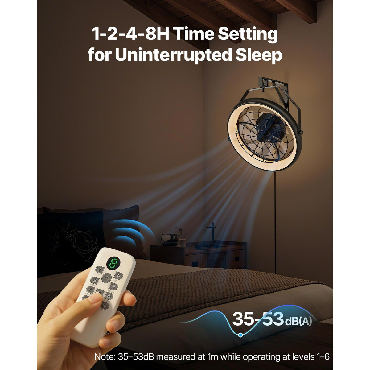 Wall Mounted Fan with Lights, 22 inch Wall Mount Fan with Remote, 6 Speeds Plug in Wall Fan, Reversible, Dimmable 3-color Lighting, Timer, 360°Adjustable Tilt for Workshop, Patio, Home