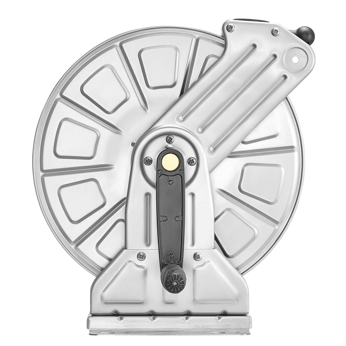 Wall Mounted Garden Hose Reel, Holds 150 ft 5/8-inch Water Hose Winder, Heavy-Duty Stainless Steel, Outdoor Manual Reel with Brass Fitting & Hose Guide, Space Saving, for Yard Lawn Garage