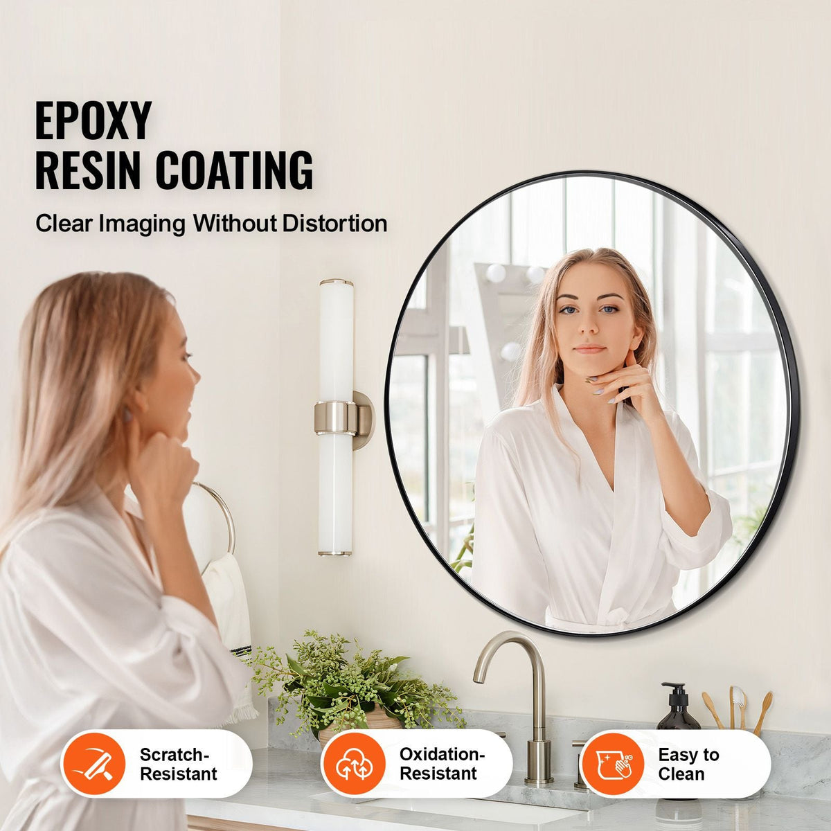 Wall Mounted Makeup Mirror, 0.15" Thick, 30 in Mirror with Aluminium Alloy Frame & Explosion-Proof Film, Scratch-Resistant Mirror with Z-Shaped Bracket, Fit for Bathroom/Bedroom/Living Room