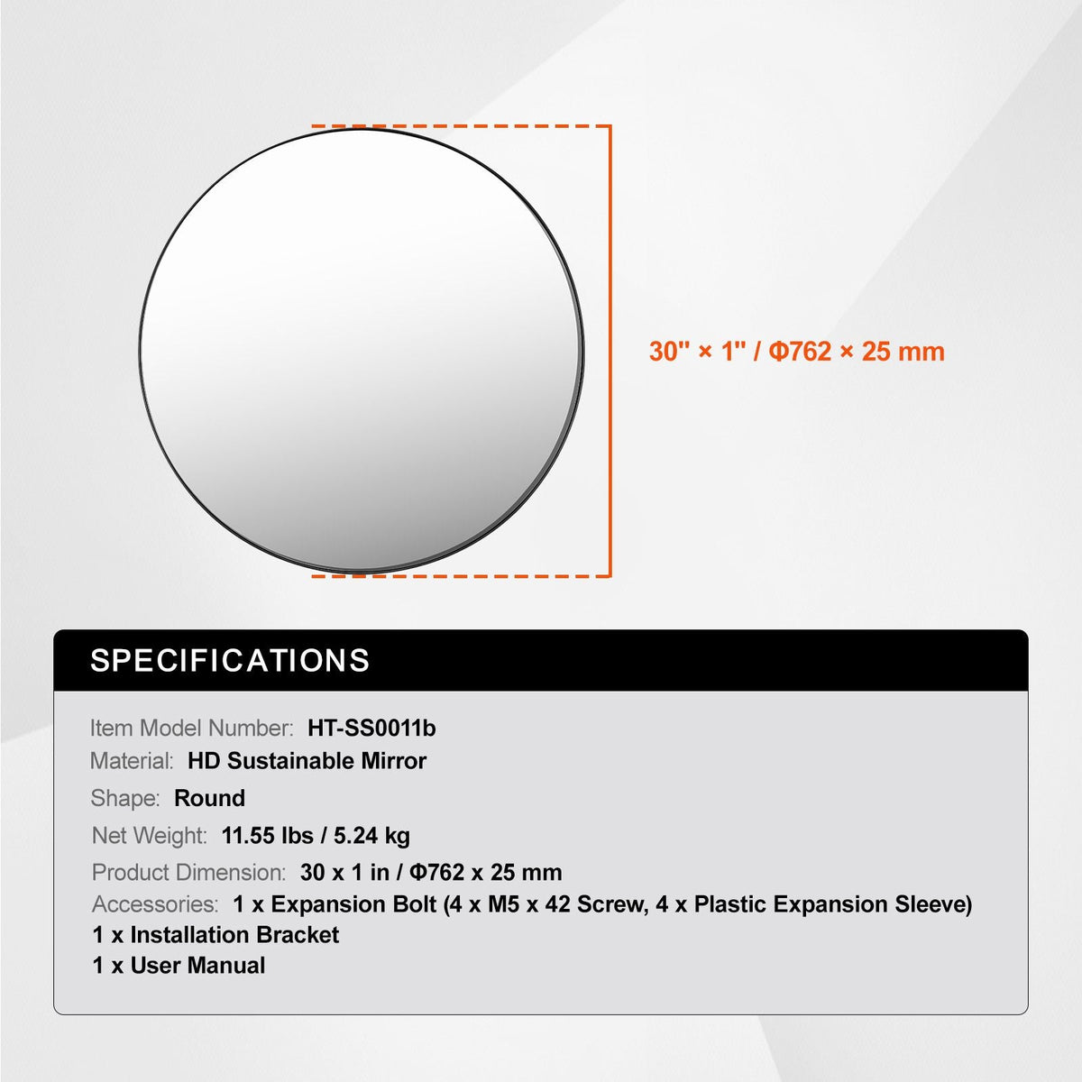 Wall Mounted Makeup Mirror, 0.15" Thick, 30 in Mirror with Aluminium Alloy Frame & Explosion-Proof Film, Scratch-Resistant Mirror with Z-Shaped Bracket, Fit for Bathroom/Bedroom/Living Room