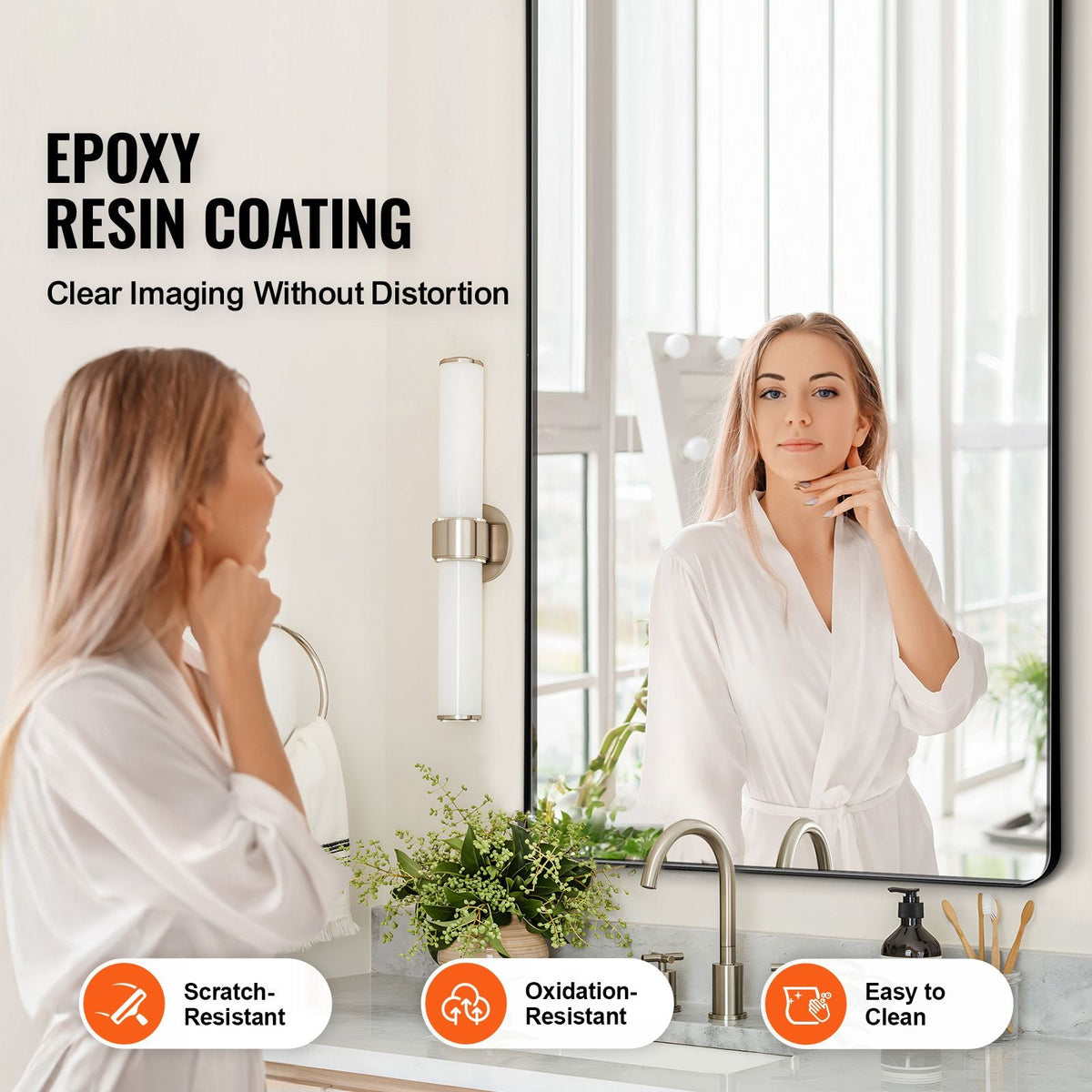 Wall Mounted Makeup Mirror, 0.15" Thick, 30" x 48" Mirror with Aluminium Alloy Frame & Explosion-Proof Film, Scratch-Resistant Mirror with Z-Shaped Bracket, Fit for Bathroom/Bedroom/Living Room