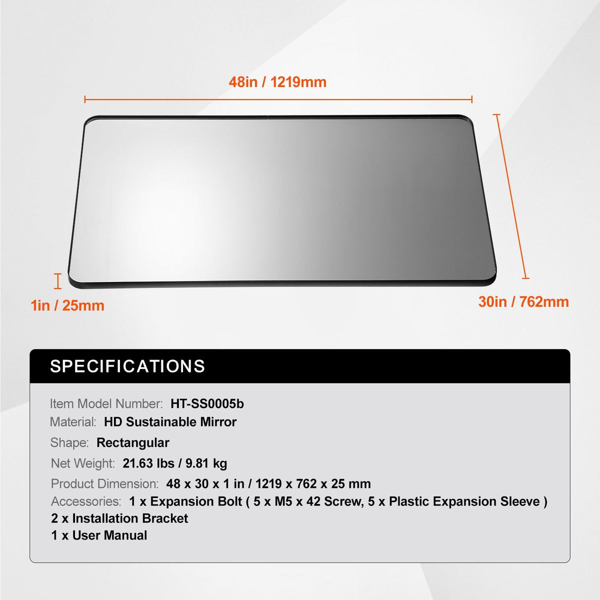 Wall Mounted Makeup Mirror, 0.15" Thick, 30" x 48" Mirror with Aluminium Alloy Frame & Explosion-Proof Film, Scratch-Resistant Mirror with Z-Shaped Bracket, Fit for Bathroom/Bedroom/Living Room