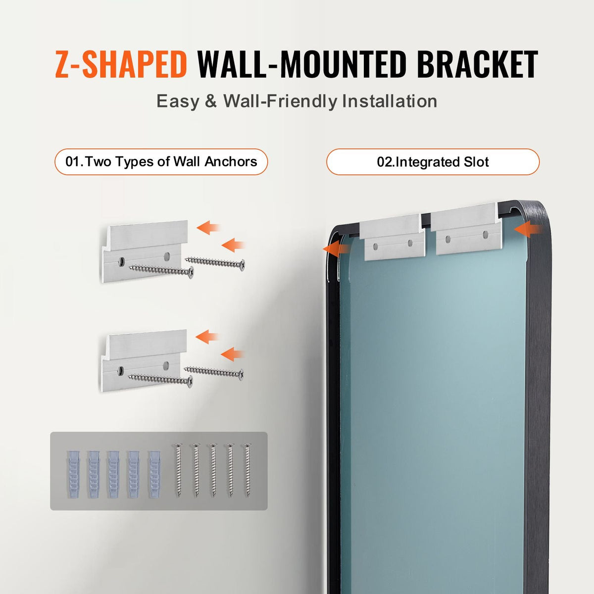 Wall Mounted Makeup Mirror, 0.15" Thick, 30" x 48" Mirror with Aluminium Alloy Frame & Explosion-Proof Film, Scratch-Resistant Mirror with Z-Shaped Bracket, Fit for Bathroom/Bedroom/Living Room