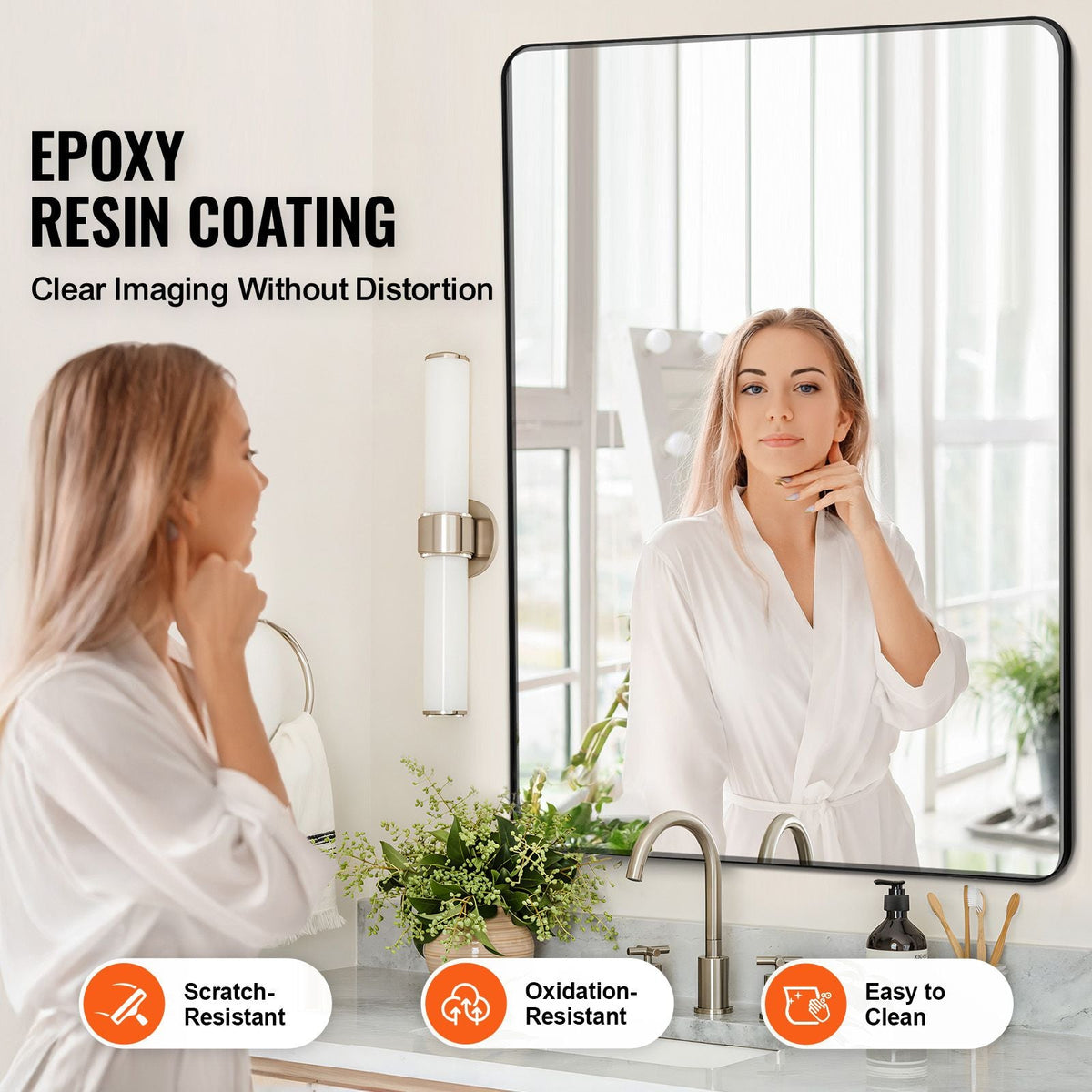 Wall Mounted Makeup Mirror, 0.15" Thick, 36" x 48" Mirror with Aluminium Alloy Frame & Explosion-Proof Film, Scratch-Resistant Mirror with Z-Shaped Bracket, Fit for Bathroom/Bedroom/Living Room