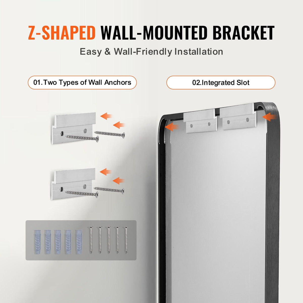 Wall Mounted Makeup Mirror, 0.15" Thick, 36" x 48" Mirror with Aluminium Alloy Frame & Explosion-Proof Film, Scratch-Resistant Mirror with Z-Shaped Bracket, Fit for Bathroom/Bedroom/Living Room