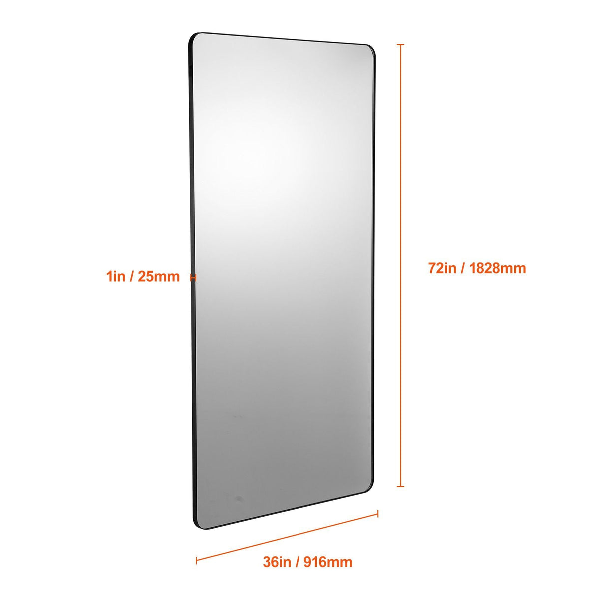 Wall Mounted Makeup Mirror, 0.15" Thick, 36" x 72" Mirror with Aluminium Alloy Frame & Explosion-Proof Film, Scratch-Resistant Mirror with Z-Shaped Bracket, Fit for Bathroom/Bedroom/Living Room