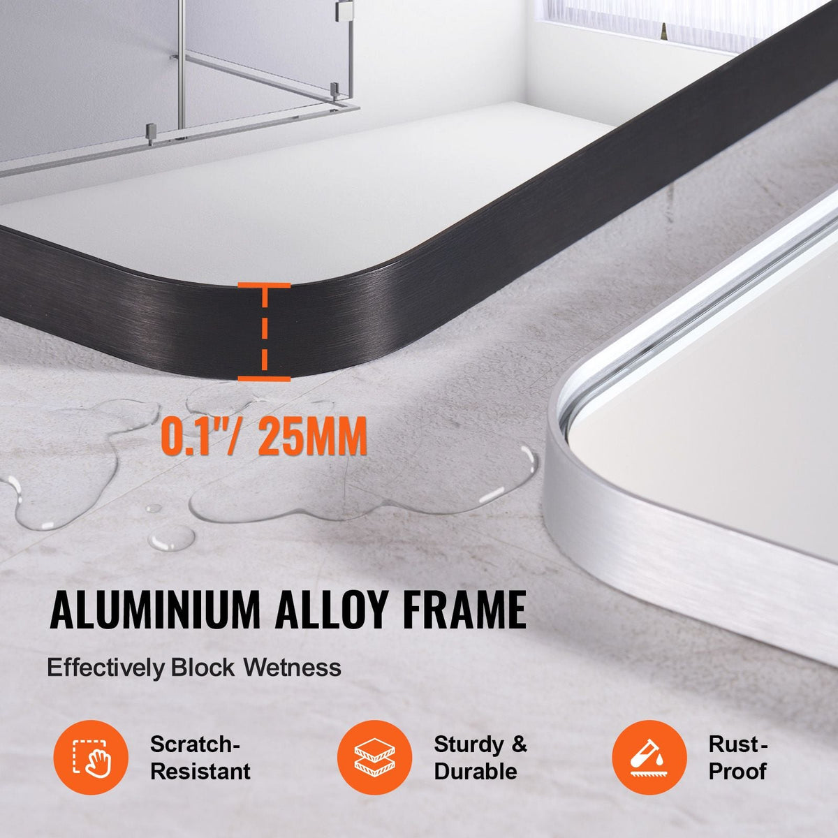 Wall Mounted Makeup Mirror, 0.15" Thick, 36" x 72" Mirror with Aluminium Alloy Frame & Explosion-Proof Film, Scratch-Resistant Mirror with Z-Shaped Bracket, Fit for Bathroom/Bedroom/Living Room