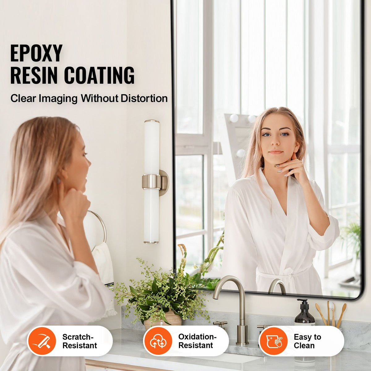 Wall Mounted Makeup Mirror, 0.15" Thick, 36" x 72" Mirror with Aluminium Alloy Frame & Explosion-Proof Film, Scratch-Resistant Mirror with Z-Shaped Bracket, Fit for Bathroom/Bedroom/Living Room