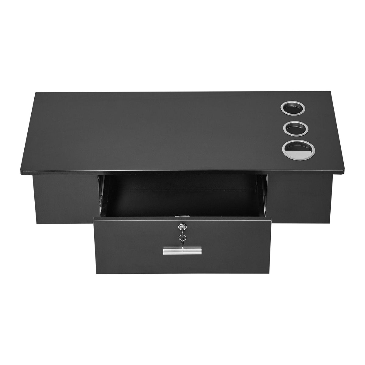 Wall-Mounted Salon Workstation, Equipped with 3 Holders for Hair Dryers, Secure Drawer with Lock, Ideal for SPA, Hairdressing Salons, Home & Bathroom Use, in Sleek Black