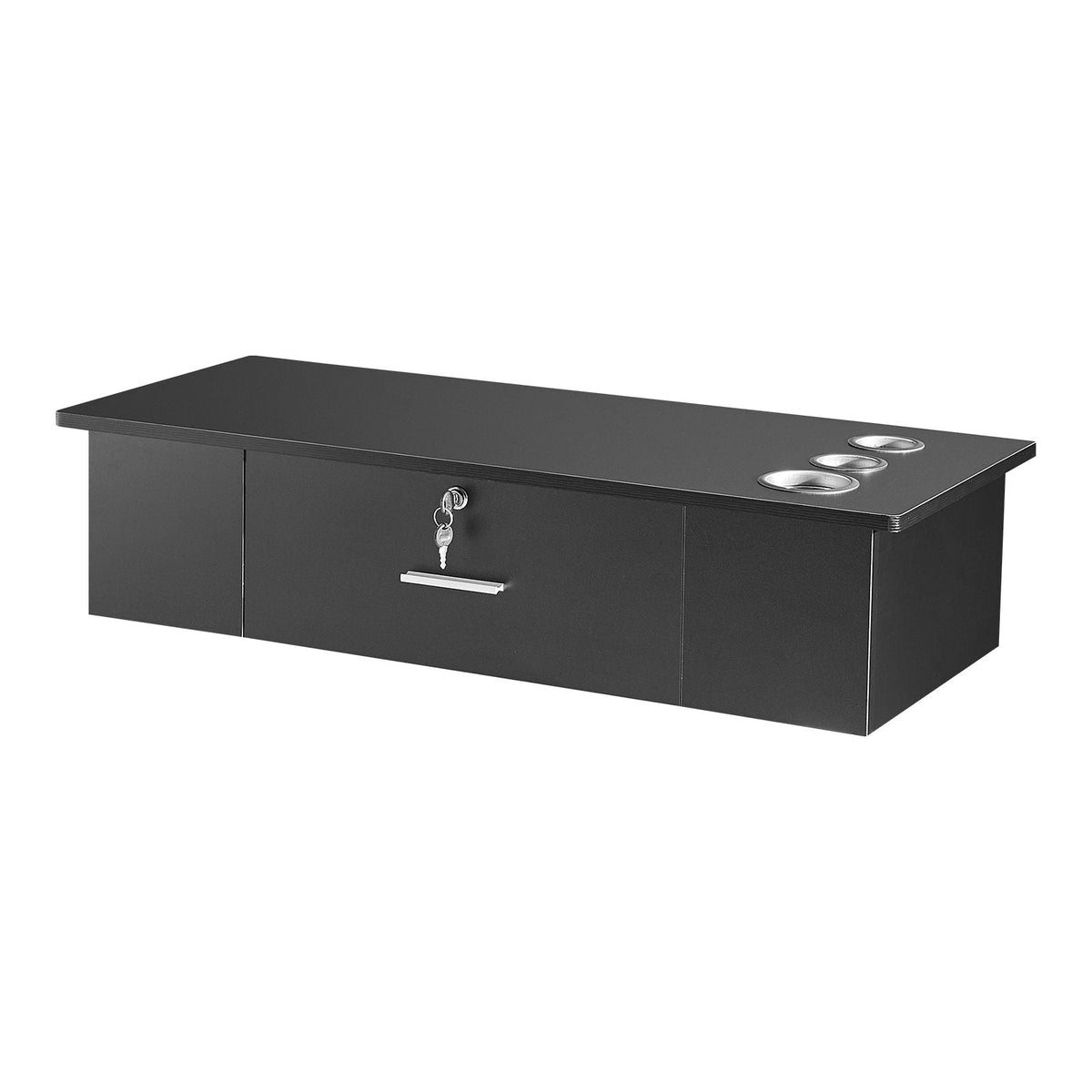 Wall-Mounted Salon Workstation, Equipped with 3 Holders for Hair Dryers, Secure Drawer with Lock, Ideal for SPA, Hairdressing Salons, Home & Bathroom Use, in Sleek Black