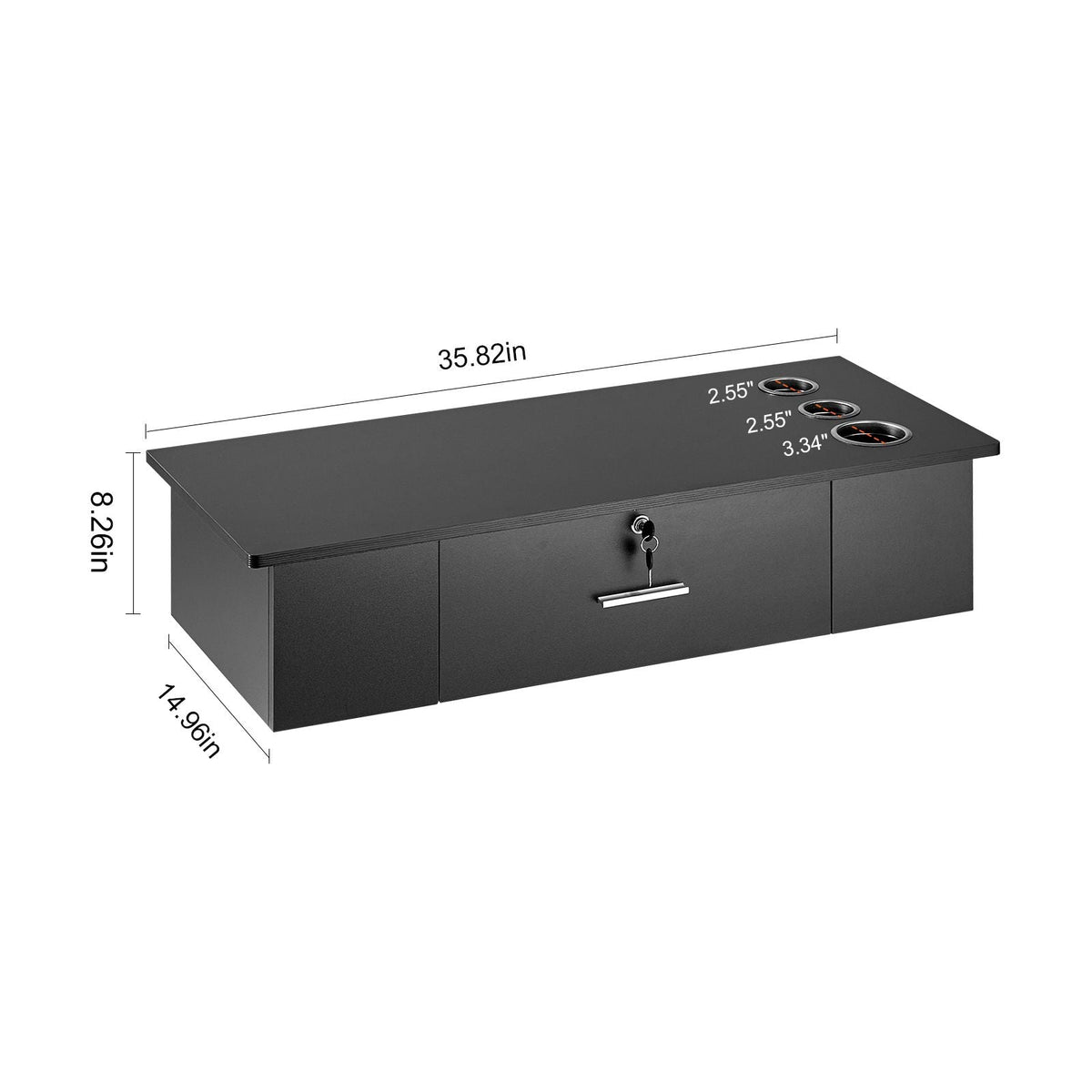 Wall-Mounted Salon Workstation, Equipped with 3 Holders for Hair Dryers, Secure Drawer with Lock, Ideal for SPA, Hairdressing Salons, Home & Bathroom Use, in Sleek Black