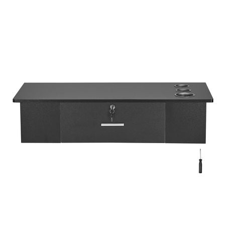 Wall-Mounted Salon Workstation, Equipped with 3 Holders for Hair Dryers, Secure Drawer with Lock, Ideal for SPA, Hairdressing Salons, Home & Bathroom Use, in Sleek Black