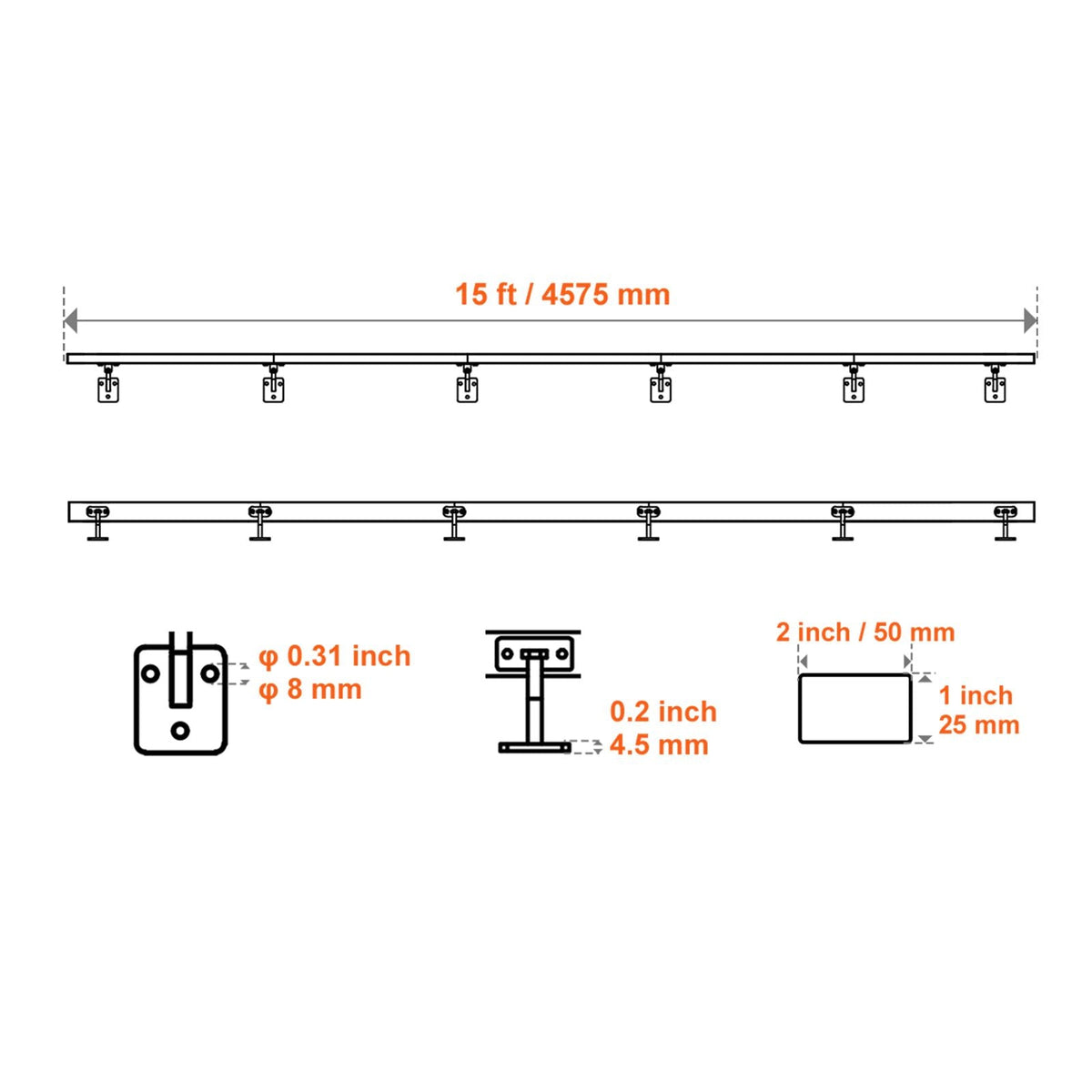 Wall Mounted Stair Handrail, 15ft Black Aluminum Staircase Handrail Indoor, 250lbs Load Capacity, Industrial Railing Hand Rail for Steps, Square Tube for Loft Porch Deck, 6 Sections