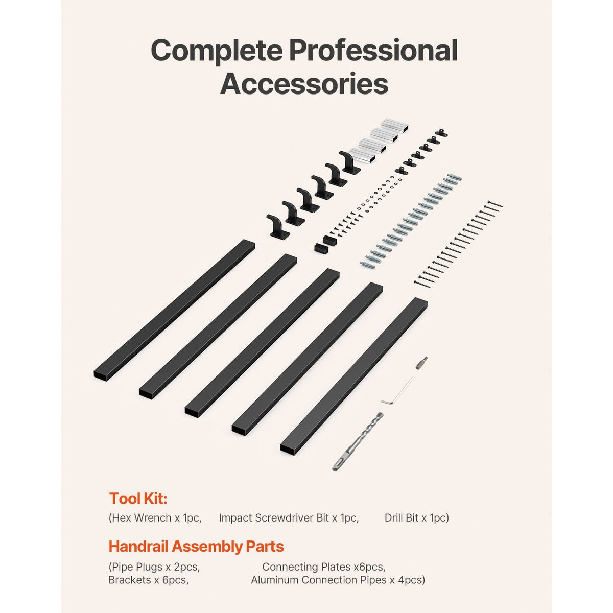 Wall Mounted Stair Handrail, 15ft Black Aluminum Staircase Handrail Indoor, 250lbs Load Capacity, Industrial Railing Hand Rail for Steps, Square Tube for Loft Porch Deck, 6 Sections