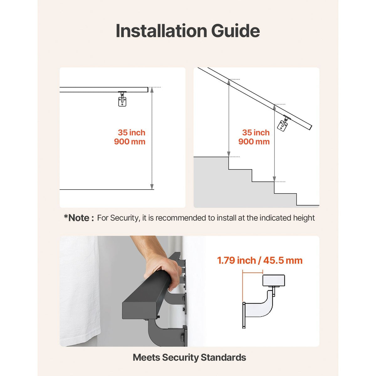 Wall Mounted Stair Handrail, 15ft Black Aluminum Staircase Handrail Indoor, 250lbs Load Capacity, Industrial Railing Hand Rail for Steps, Square Tube for Loft Porch Deck, 6 Sections