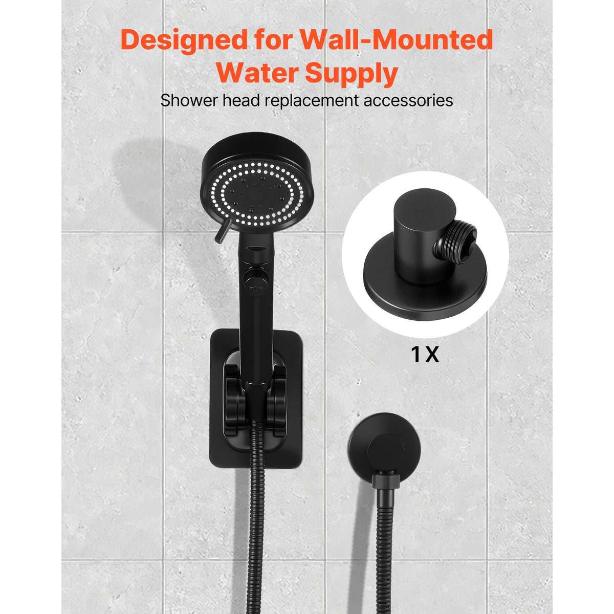 Wall Mounted Supply Elbow, Wall Supply Elbow with O-Ring Flange, Tapered 1/2" NPT Female Inlet, Solid Brass Wall Union, Round Walls Union Water Supplying, Matte Black Finish, 1/2" IPS