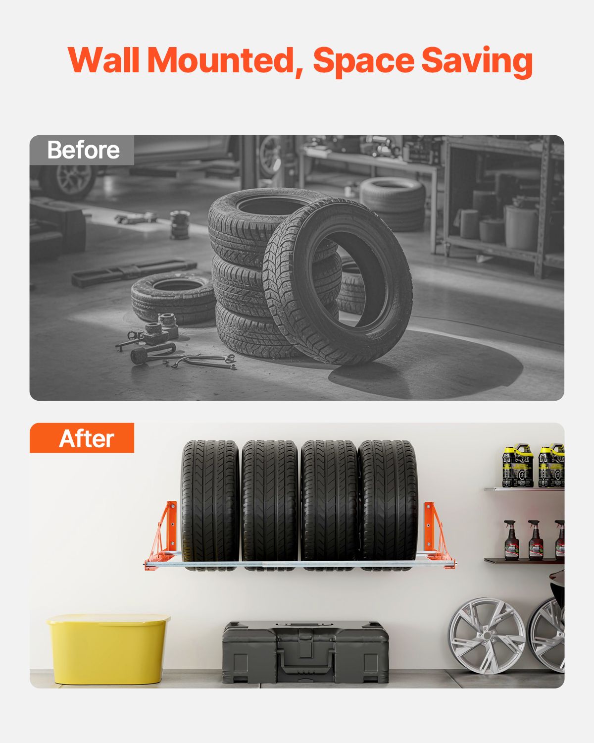 Wall Mounted Tire Rack, 31" - 56" Adjustable Tire Rack, Q235 Heavy-Duty Steel Tire Storage Rack for R14-R20 inch Standard Tires, Max 400lbs Load Capacity, Ideal for Garage Workshop Repair Shop